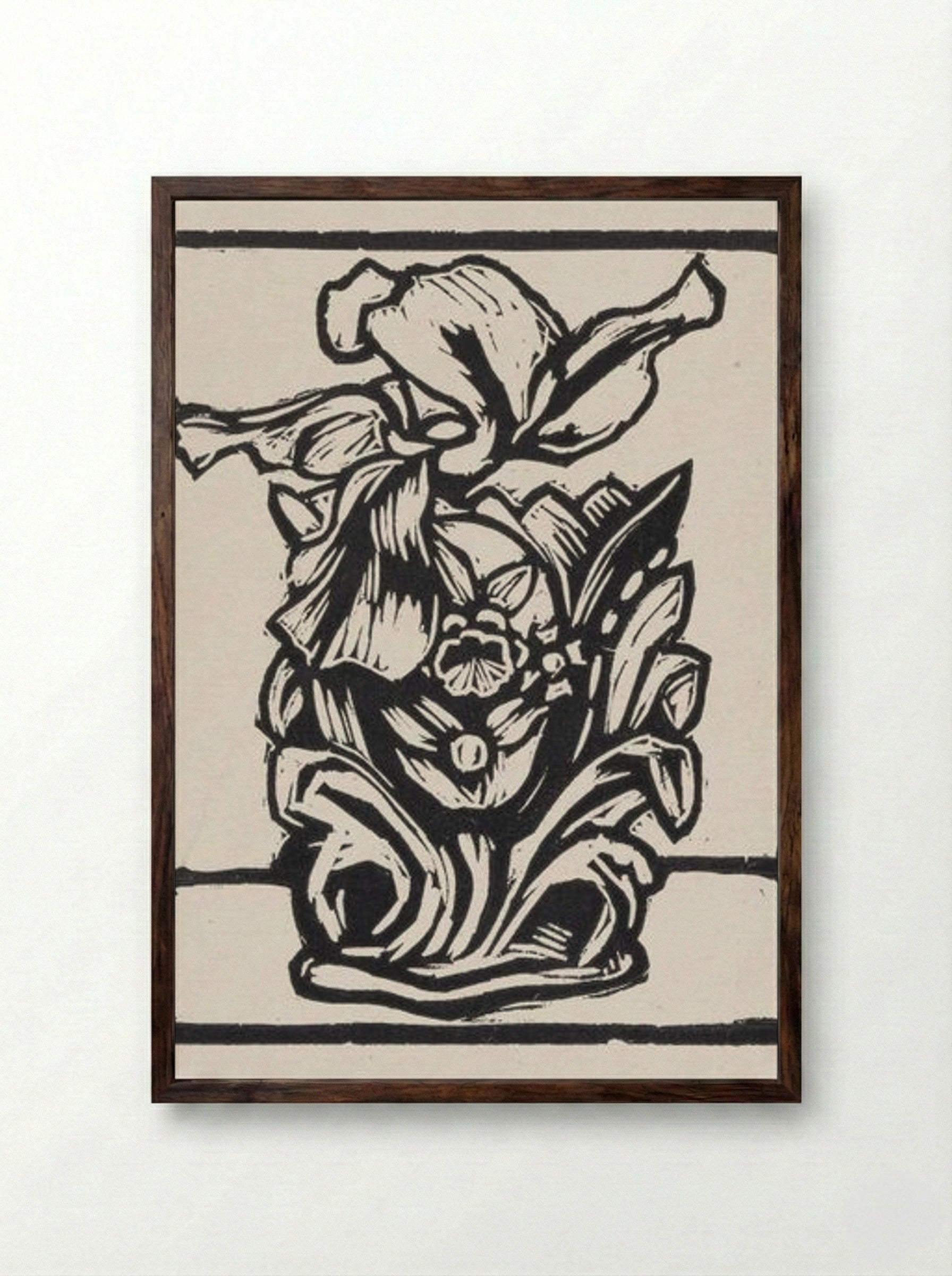 Iris in Vase - Fine Art Print - Framed Print Dark Wood