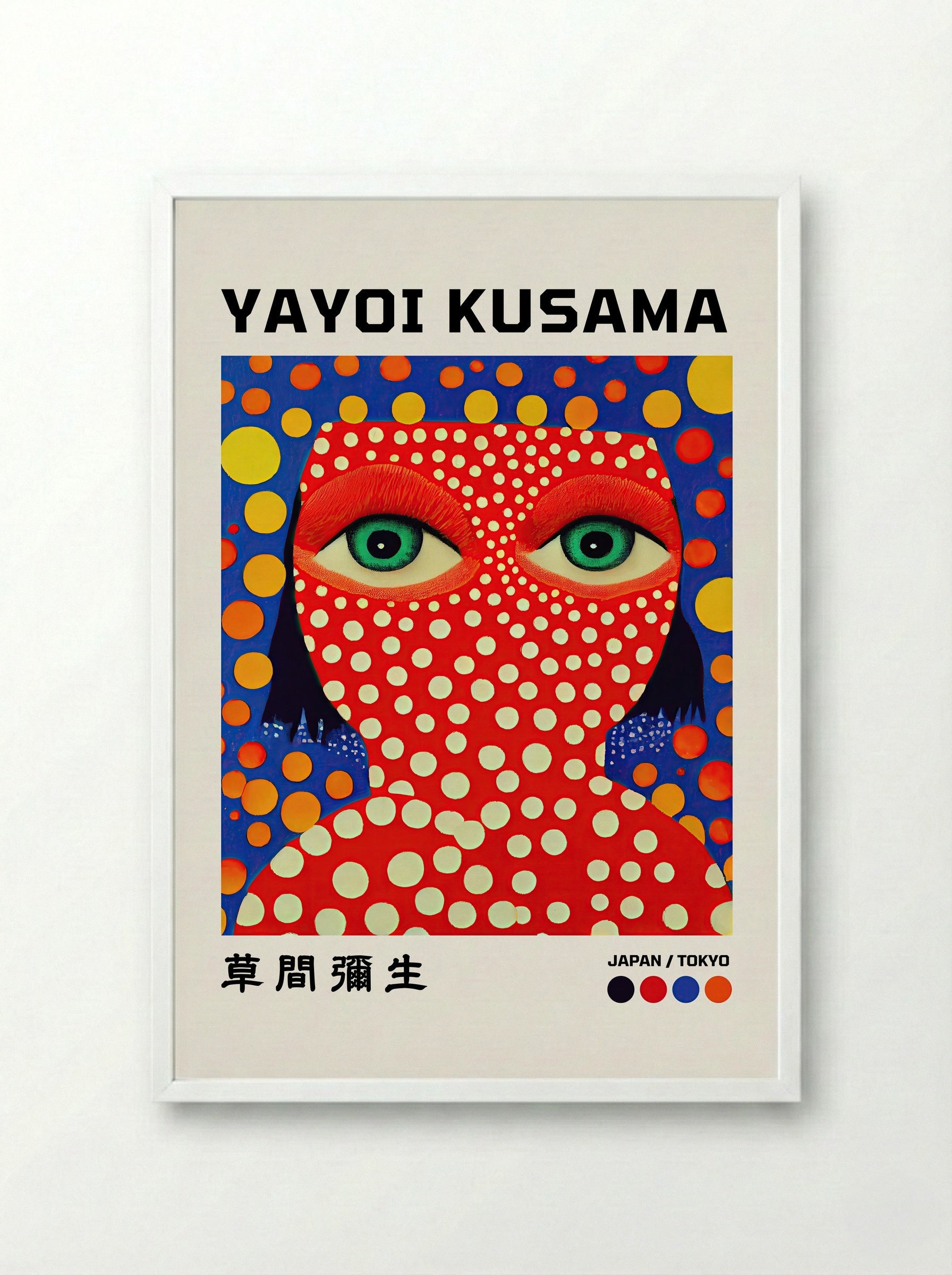 Self-Portrait with Polka Dots - Yayoi Kusama - Framed Print White