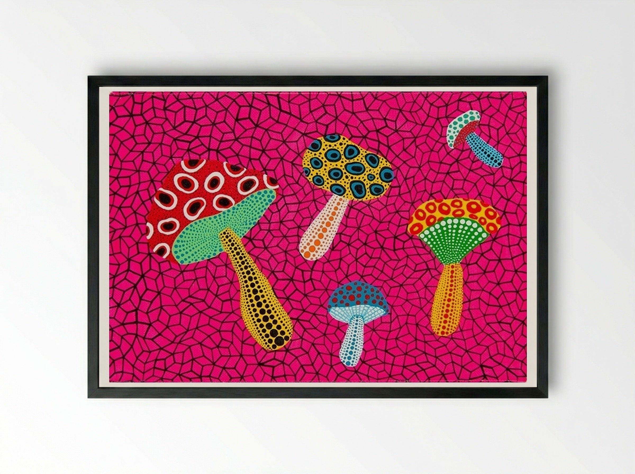 Mushrooms - Yayoi Kusama - Framed Print Black
