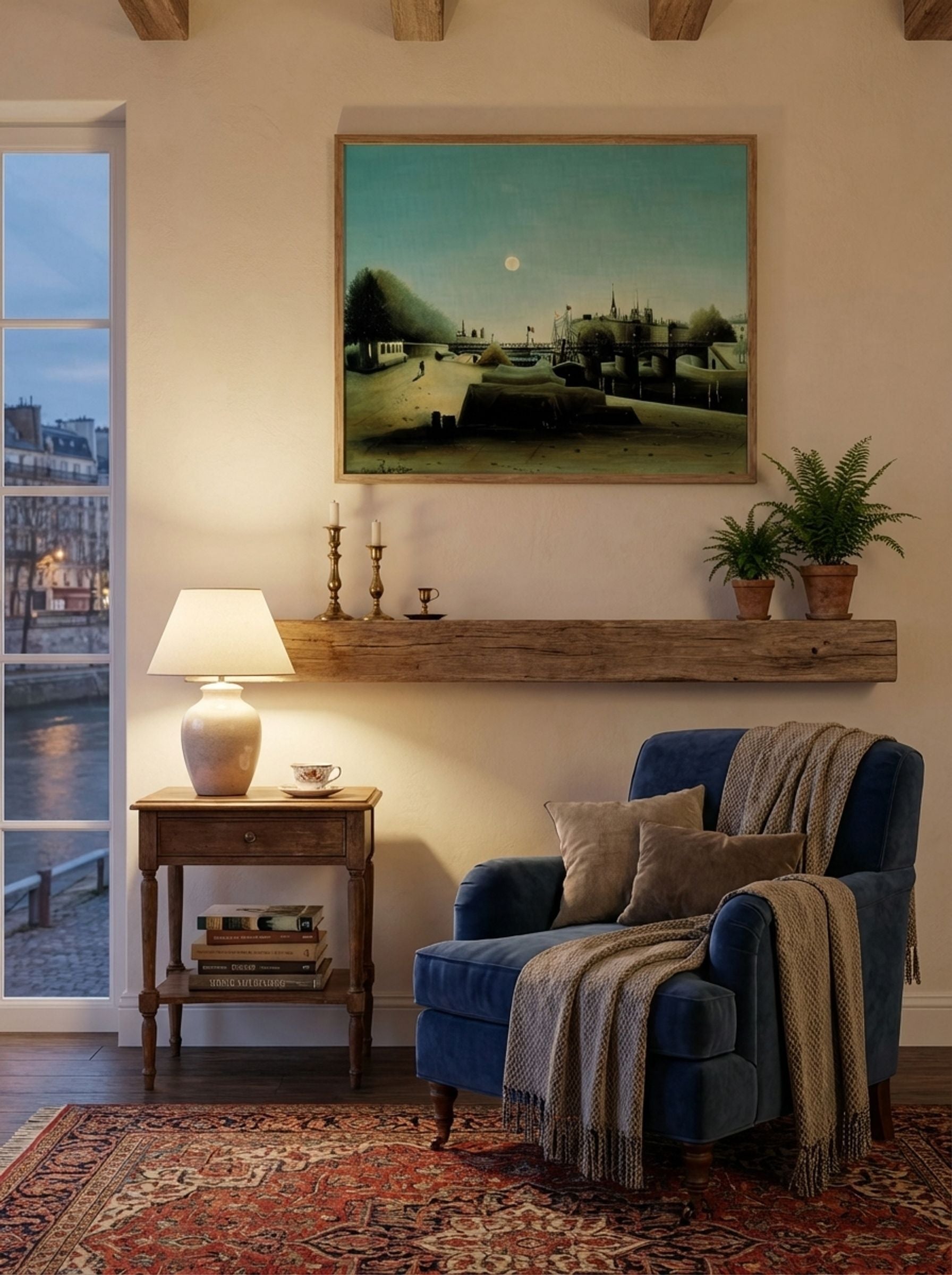 A View of the Île Saint Louis from Port Saint Nicolas at Evening by Henri Rousseau – Naïve Art Paris River Scene Print - Lifestyle