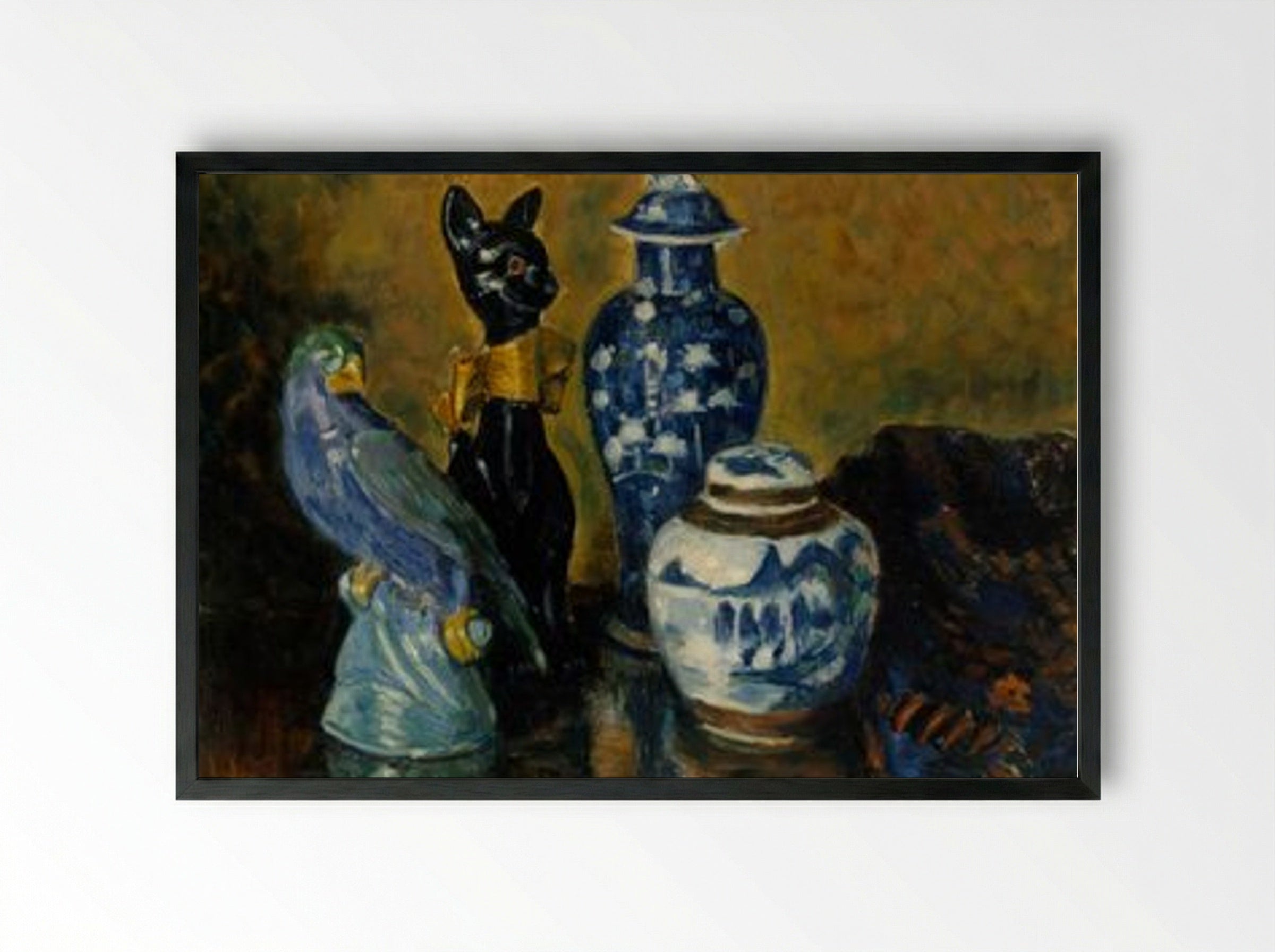 Still Life with Blue Figurines - Alfred William Finch - Framed Print Black