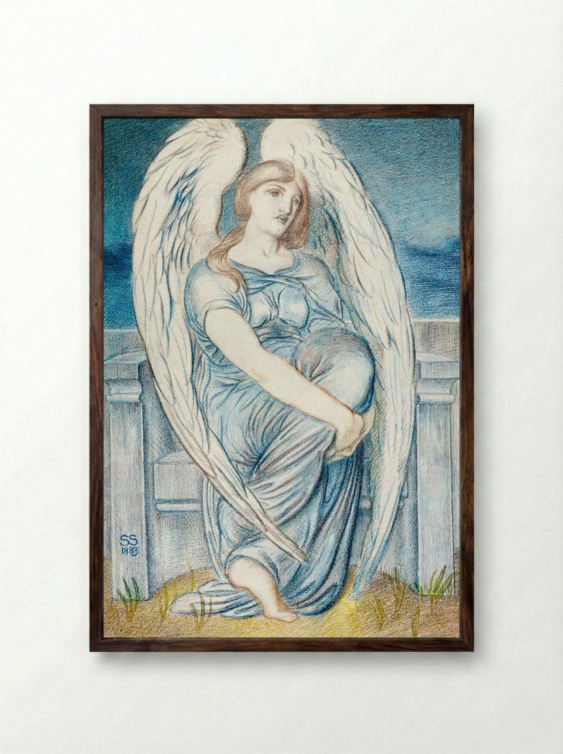 Seated Angel - Simeon Solomon - Framed Print Dark Wood