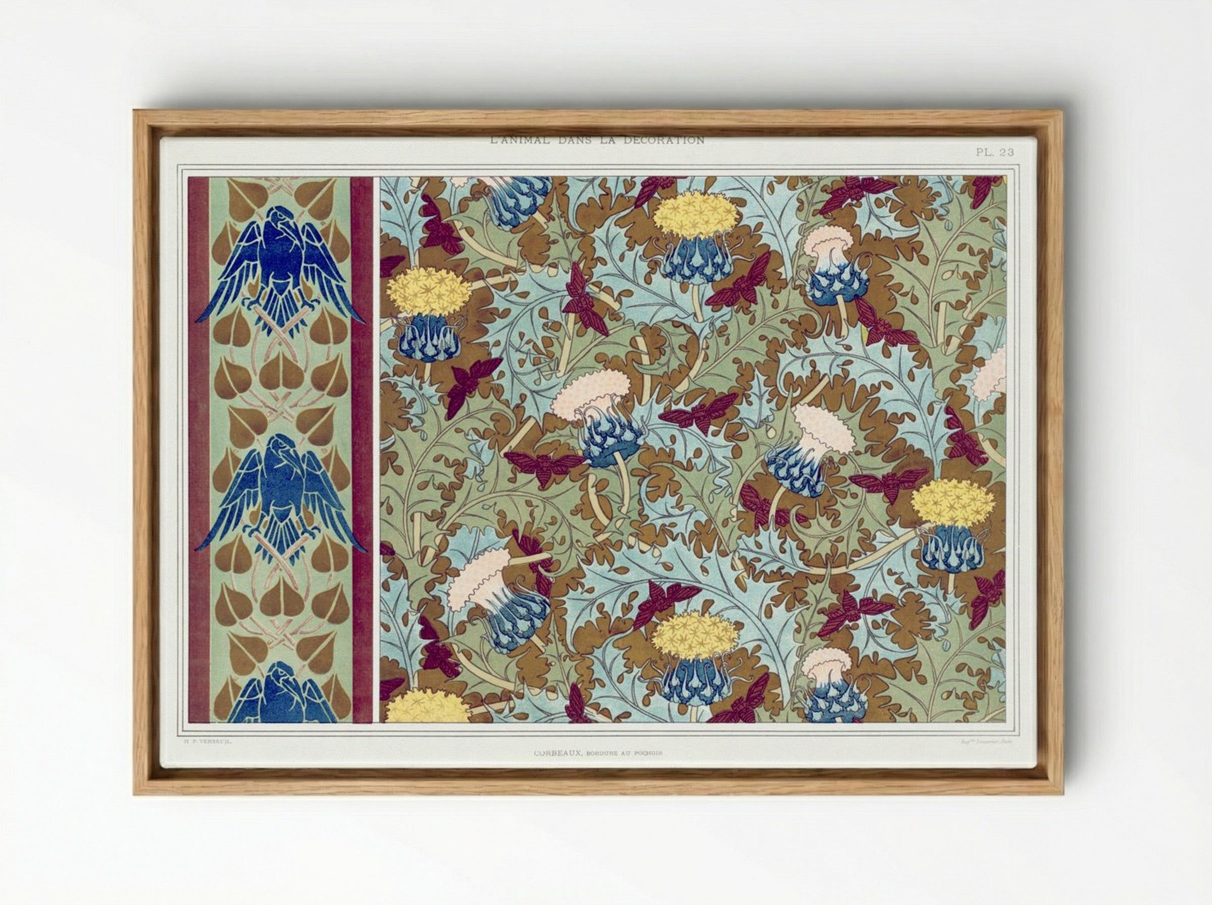 Corbeaux, Cigales et Chardons (Textile Design) - Maurice Pillard Verneuil - Framed Canvas Wood