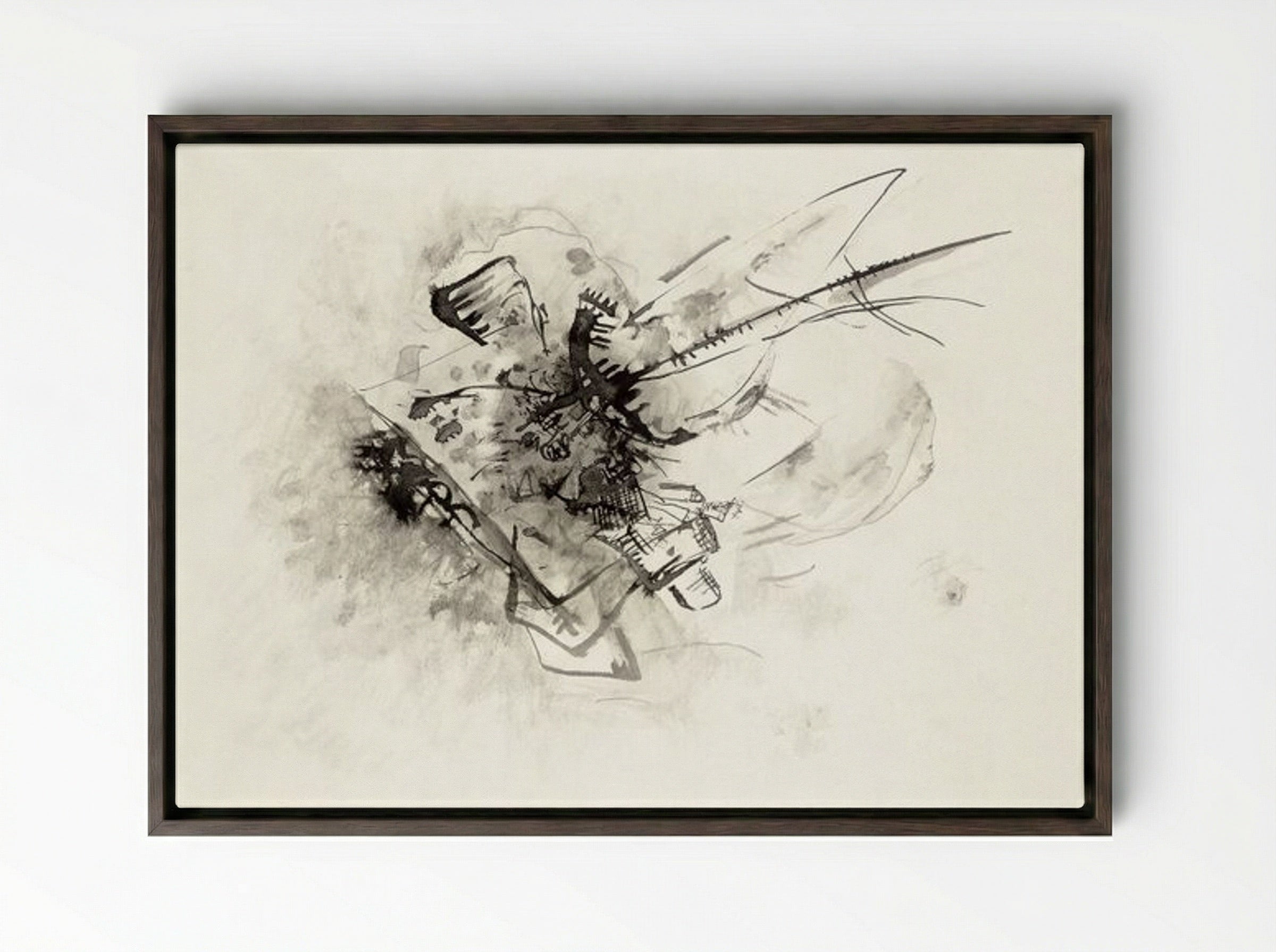 Untitled (Abstract Composition, Ink on Paper) - Wassily Kandinsky - Framed Canvas Dark Wood