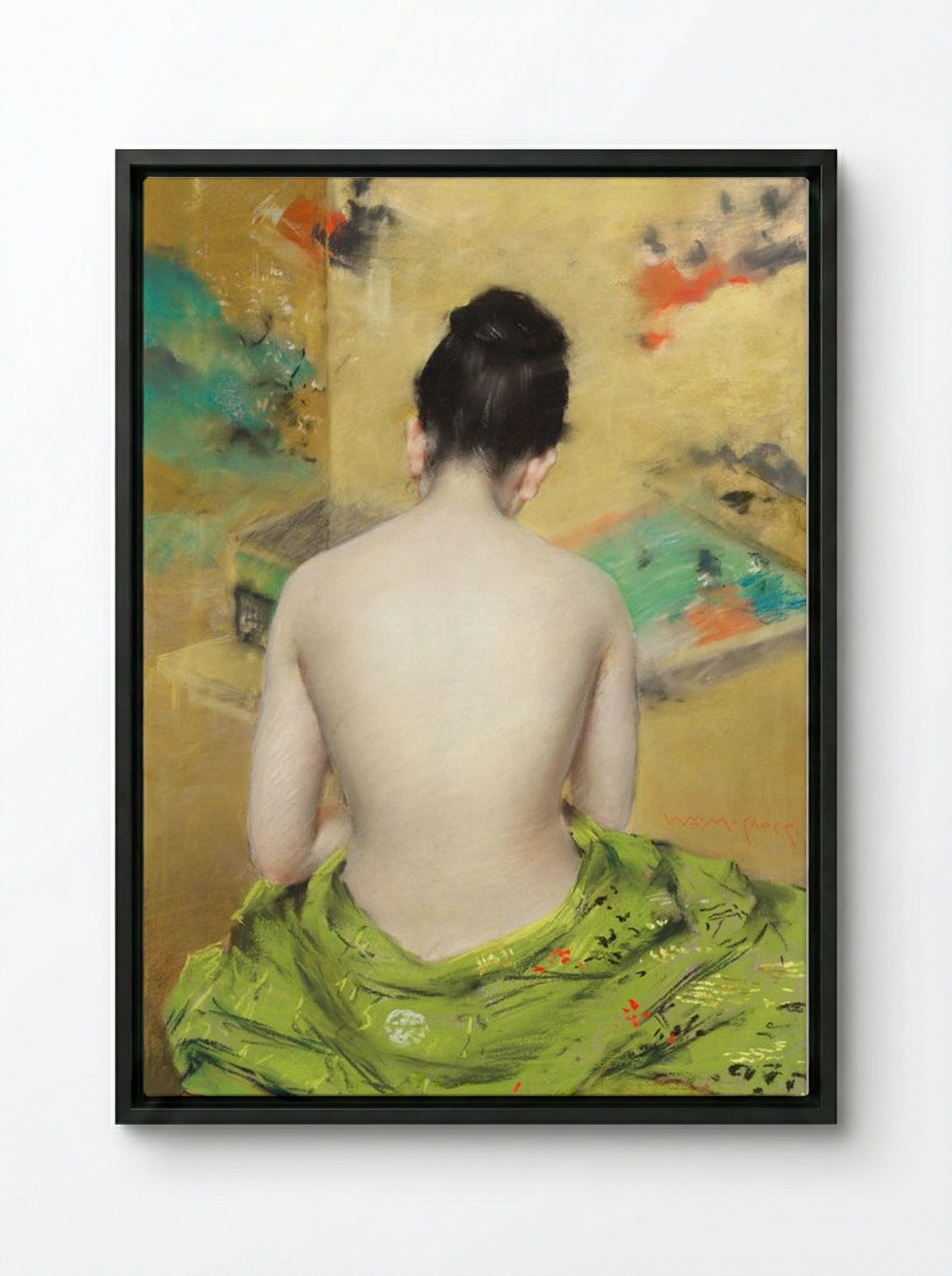Study of a Japanese Model (Back View) - William Merritt Chase - Framed Canvas Black
