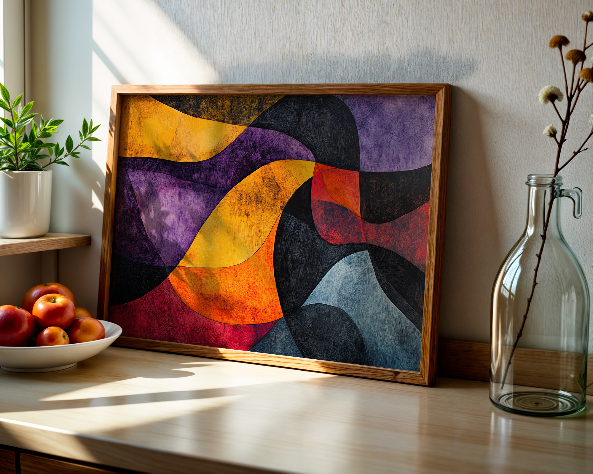 molten-rhythm-bold-abstract-waves-in-crimson-violet-and-gold mockup