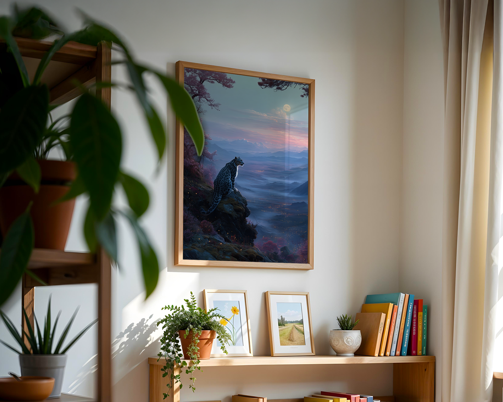 moonlit-watch-snow-leopard-print-over-twilight-mountain-valley mockup