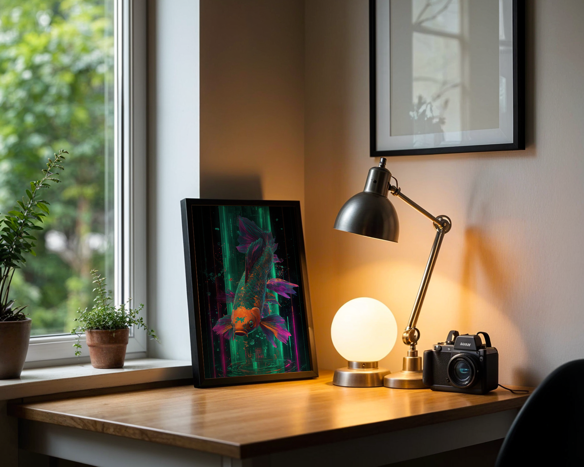 neon-koi-no1-electric-teal-violet-holographic-print mockup