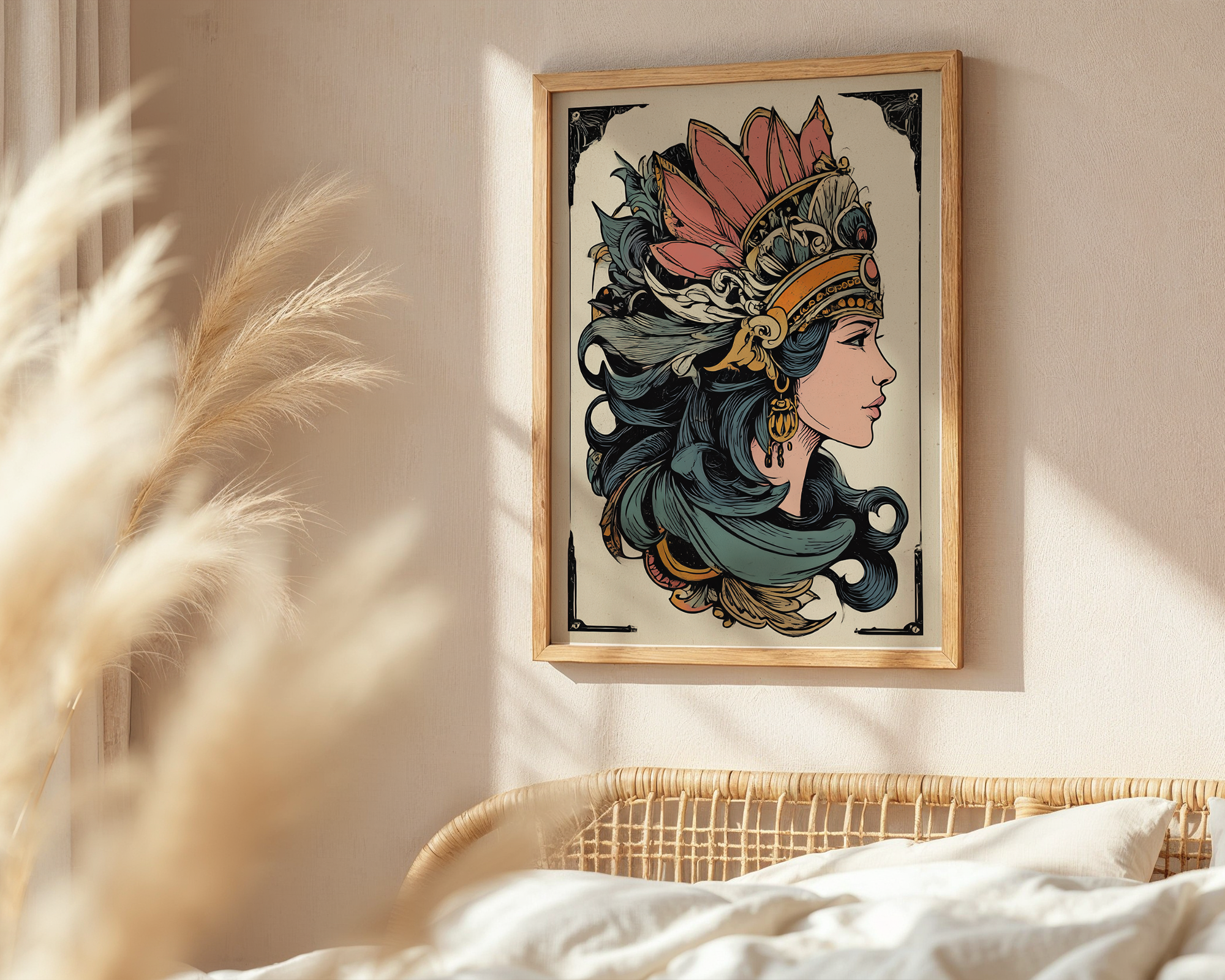 ornate-woman-with-headpiece-art-nouveau-style-print mockup