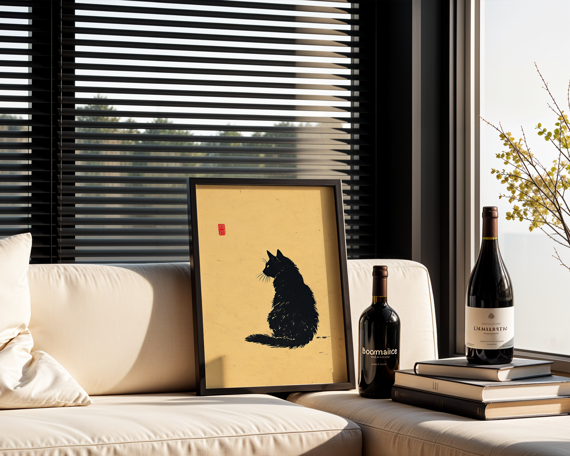 sumi-e-black-cat-minimalist-japanese-ink-art-print mockup