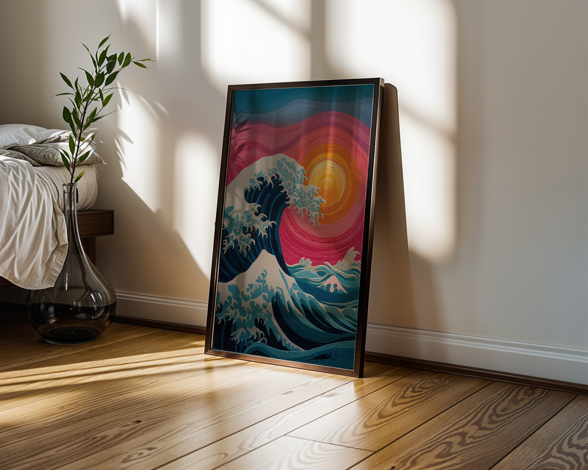 the-great-mosaic-wave-japanese-mosaic-sunset-print-inspired-by-hokusai mockup