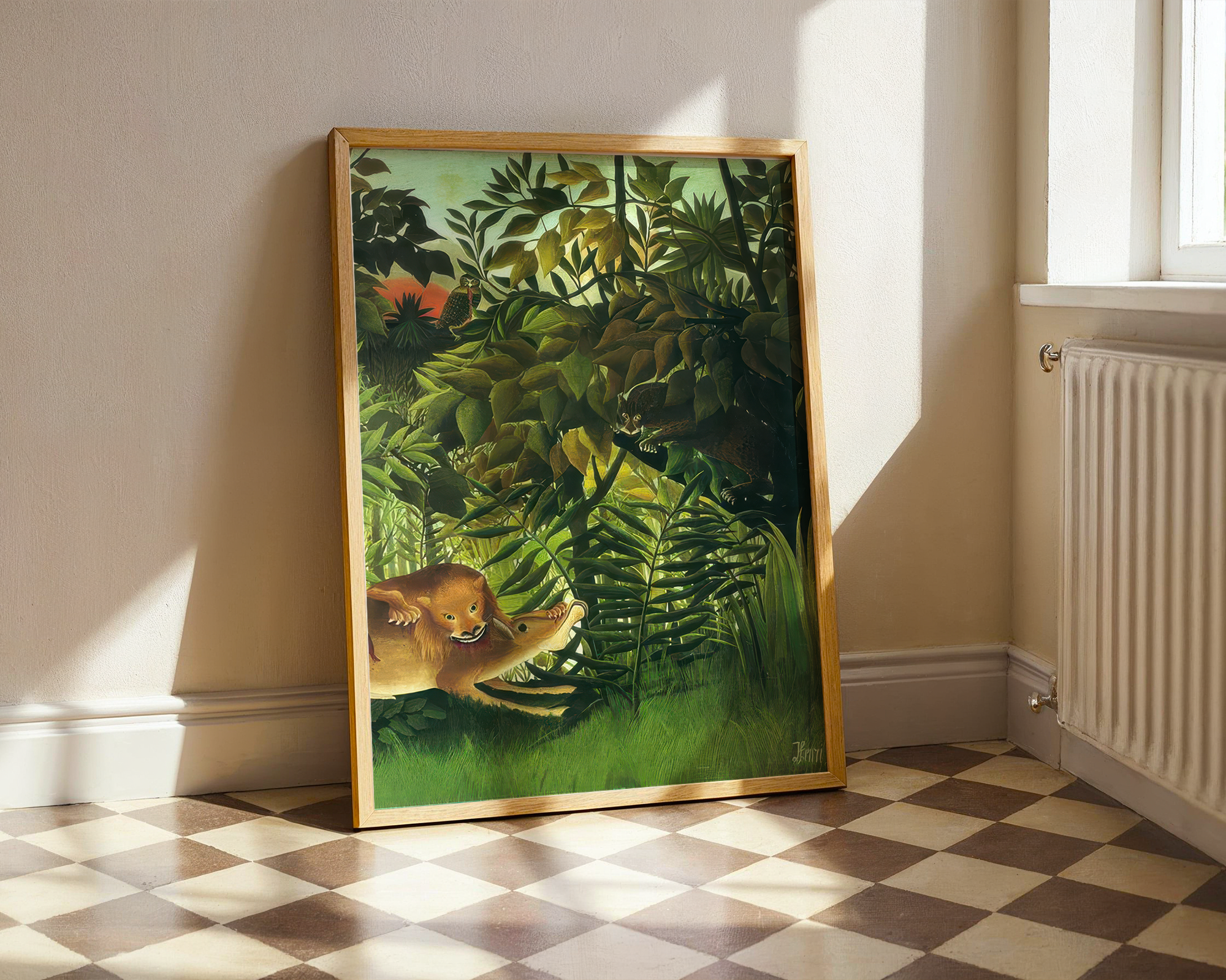 the-hungry-lion-by-henri-rousseau-jungle-wildlife-art-print mockup