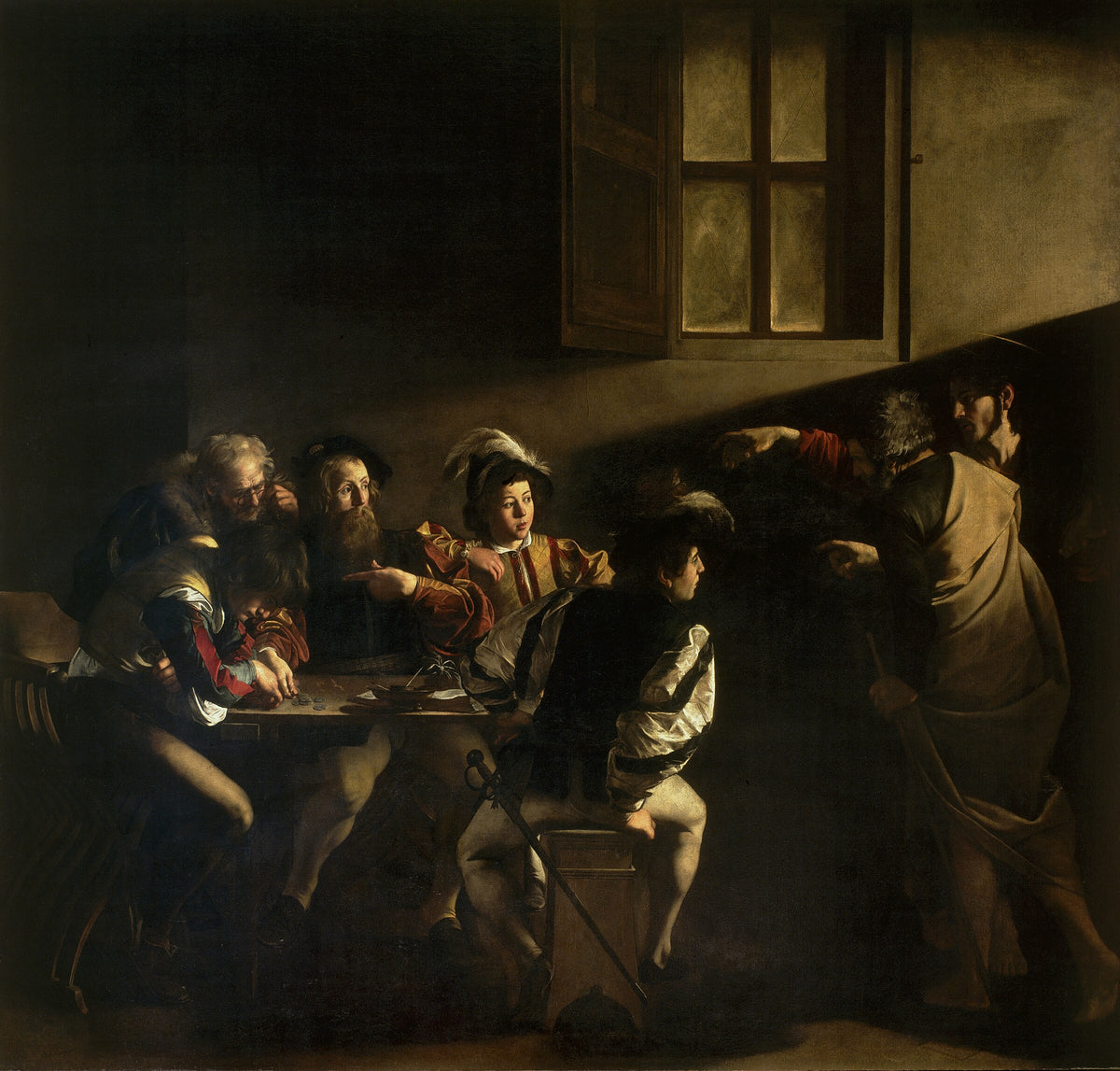 Caravaggio, The Calling of Saint Matthew, 1599-1600. Oil on canvas. Contarelli Chapel, Rome.