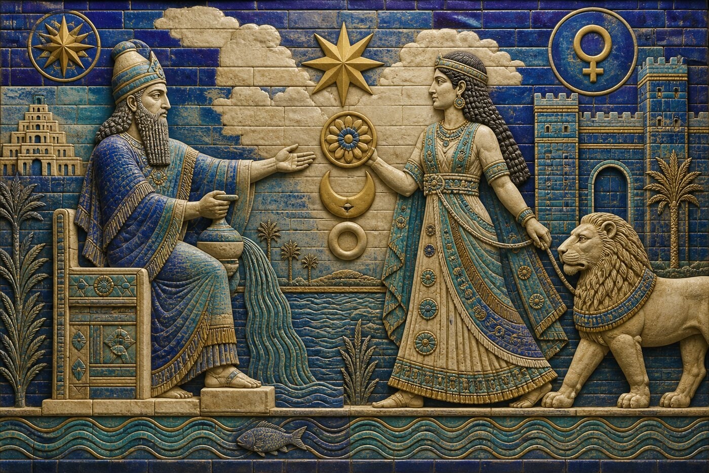 Original illustration for Inanna and Enki: The Taking of the Me