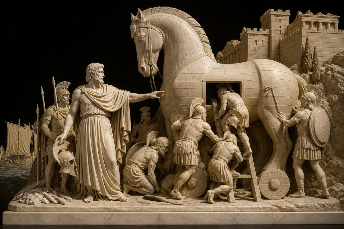Original illustration for Odysseus Builds the Trojan Horse