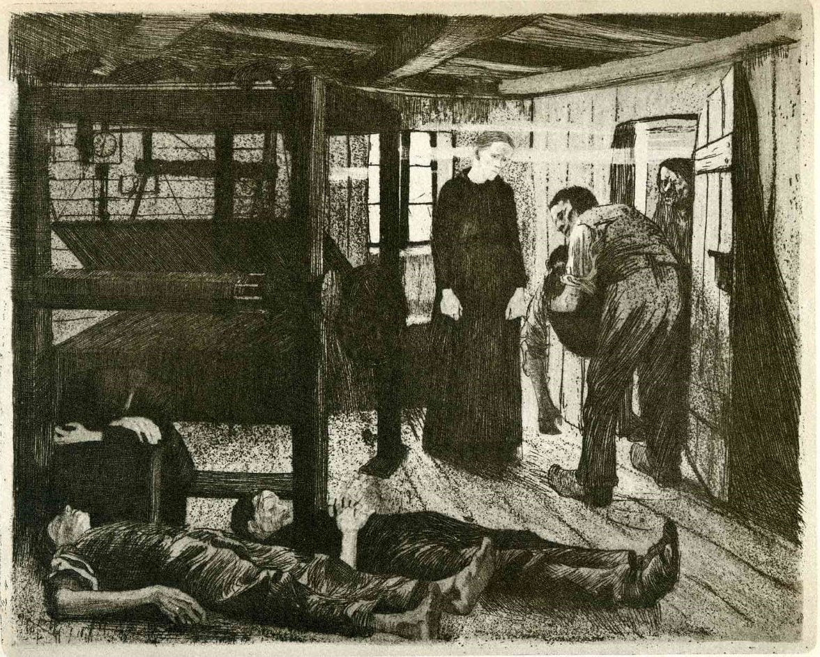'The End' by Käthe Kollwitz, 1897, aquatint and etching, British Museum