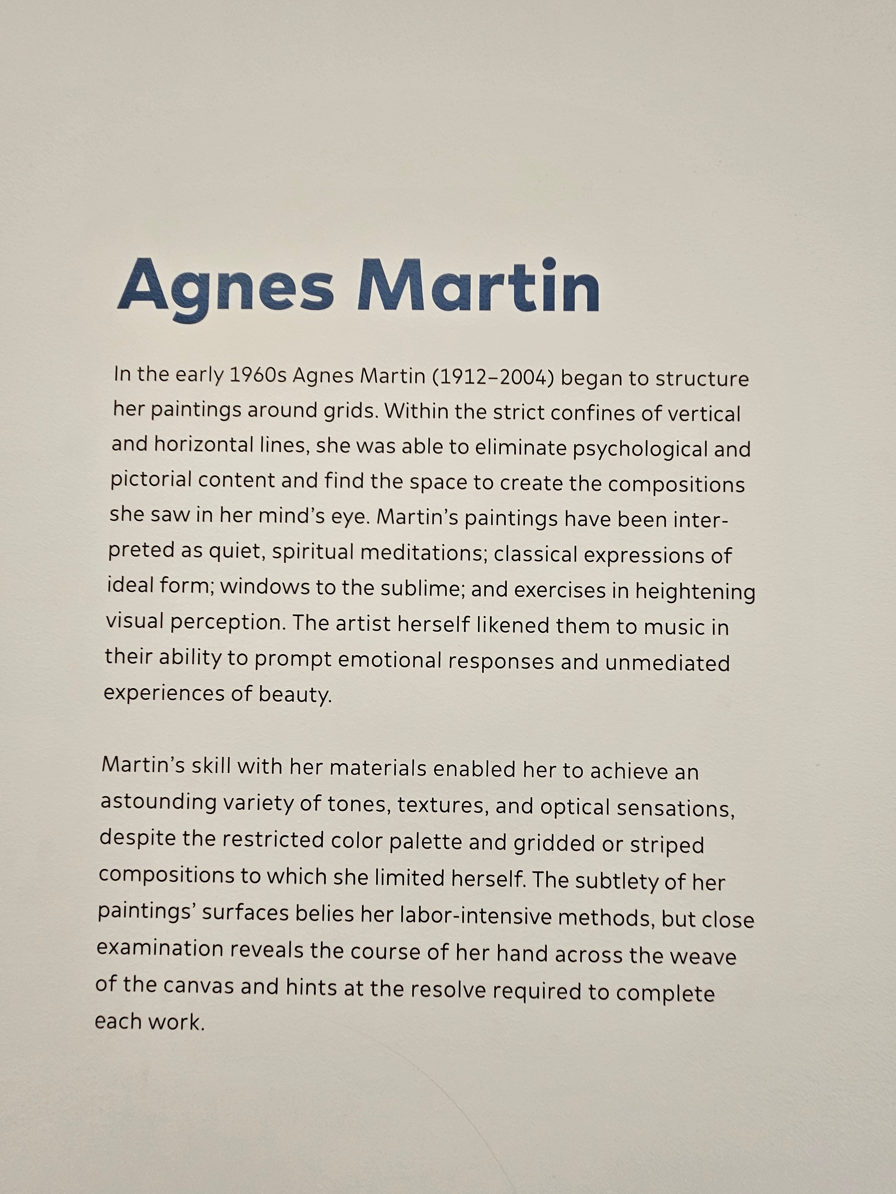 Agnes Martin, paintings installed at the San Francisco Museum of Modern Art.