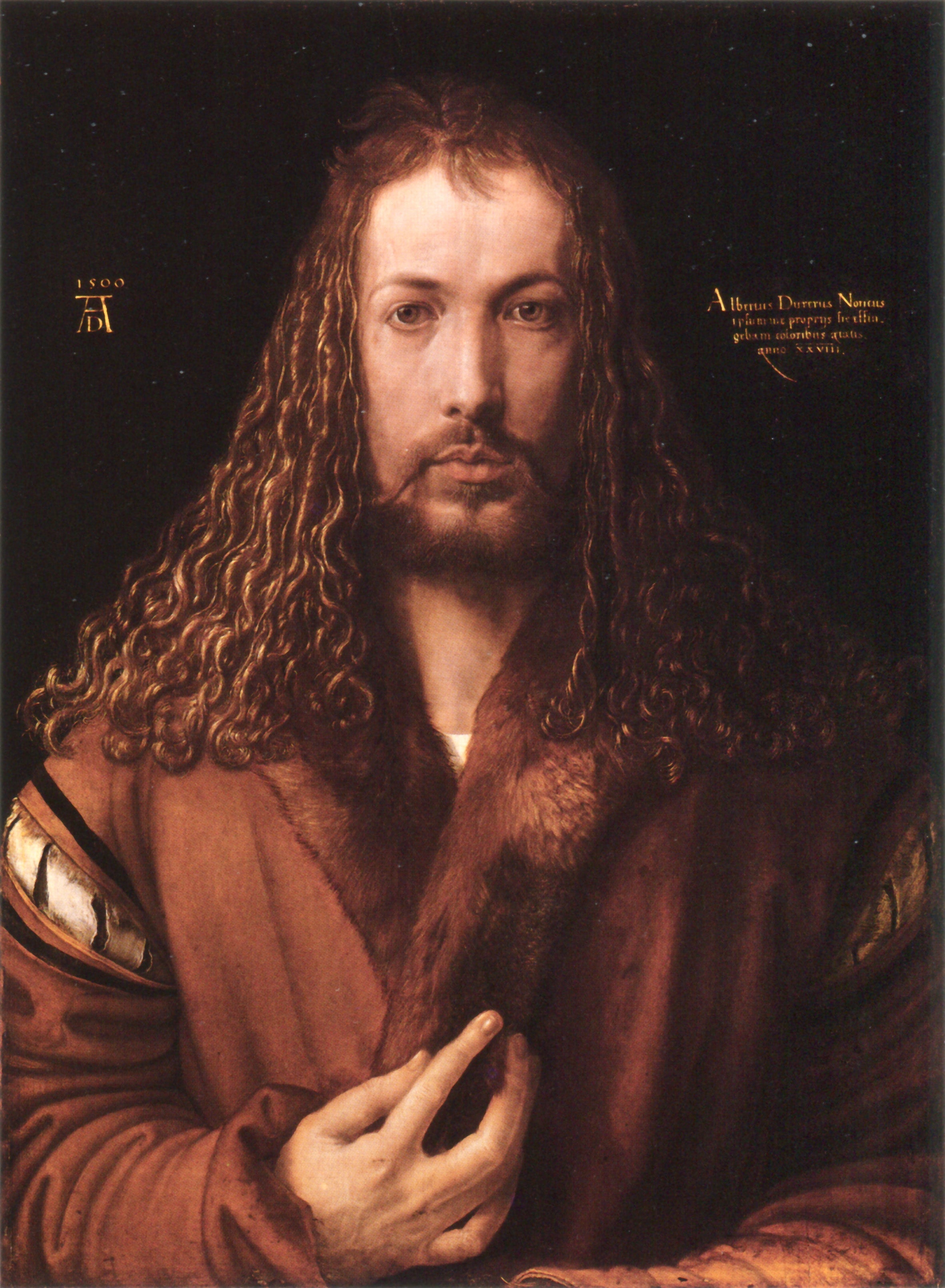 Albrecht Dürer, Self-Portrait at Twenty-Eight, 1500. Oil on lime panel. Alte Pinakothek, Munich.
