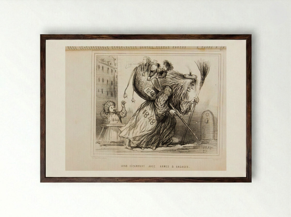 1848 Décampant avec Armes et Bagages - Cham - Framed Print Dark Wood