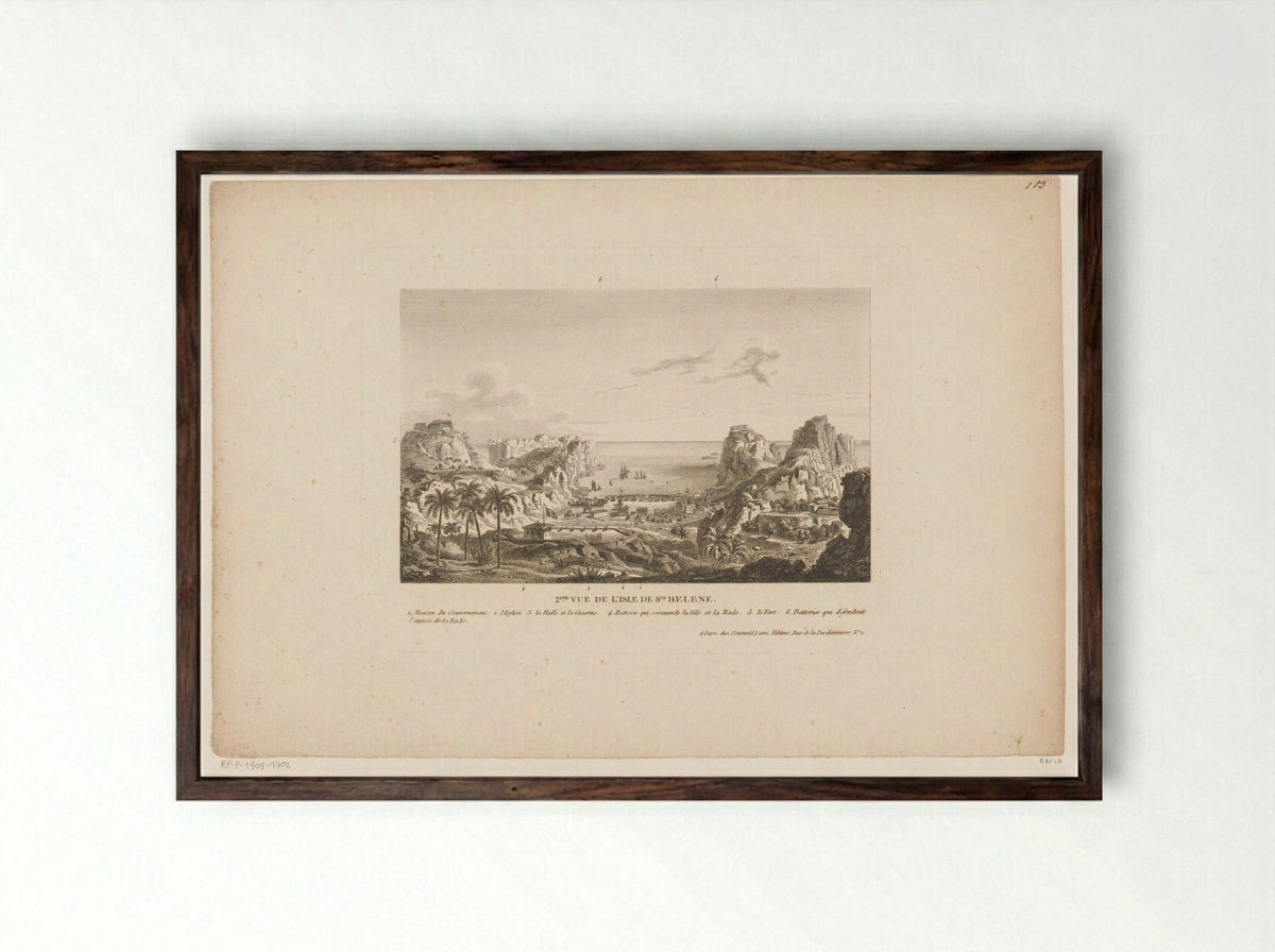 2ème Vue de l'Isle de St. Hélène - Jean Jérôme Baugean - Framed Print Dark Wood