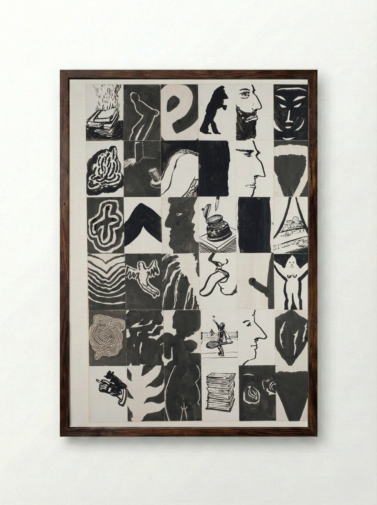 36 voorstellingen, waaronder engel - Pieter Holstein - Framed Print Dark Wood