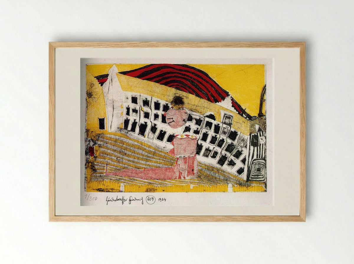 607 Girl-Finding in the Grass - Friedensreich Hundertwasser - Framed Print Wood