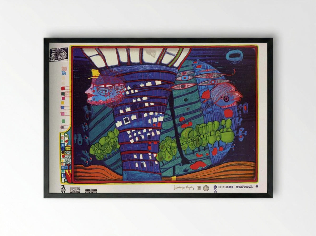 650A Exodus Into Space - Friedensreich Hundertwasser - Framed Print Black