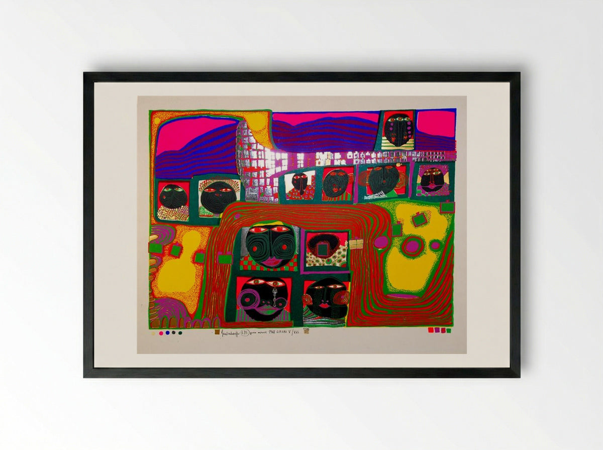 675 Kingdom of the Toro - Friedensreich Hundertwasser - Framed Print Black