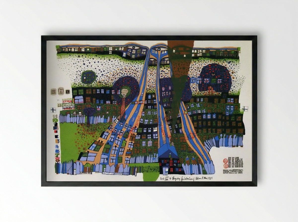818 Let Us Pray Manitou Wins - Friedensreich Hundertwasser - Framed Print Black