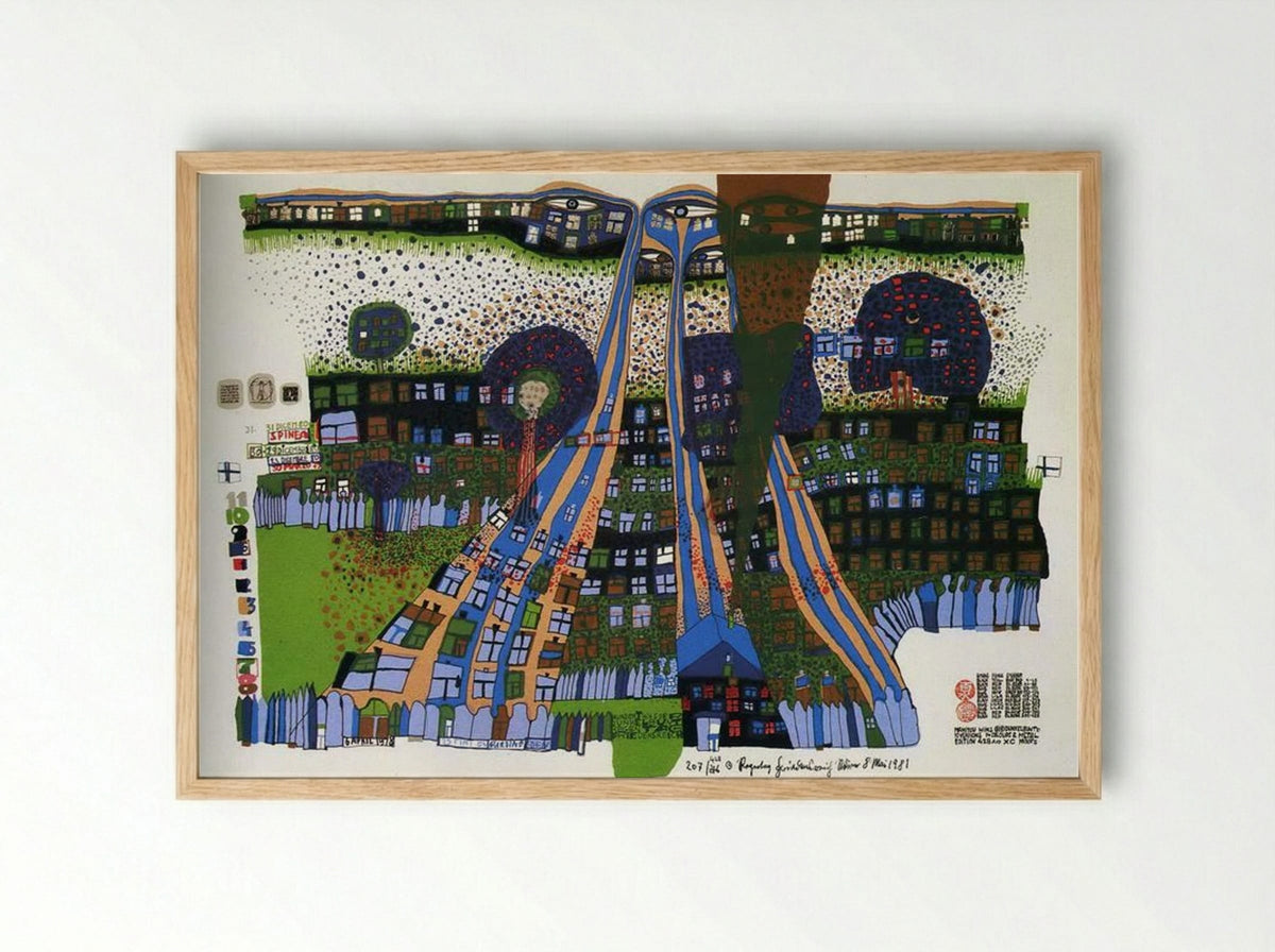 818 Let Us Pray Manitou Wins - Friedensreich Hundertwasser - Framed Print Wood