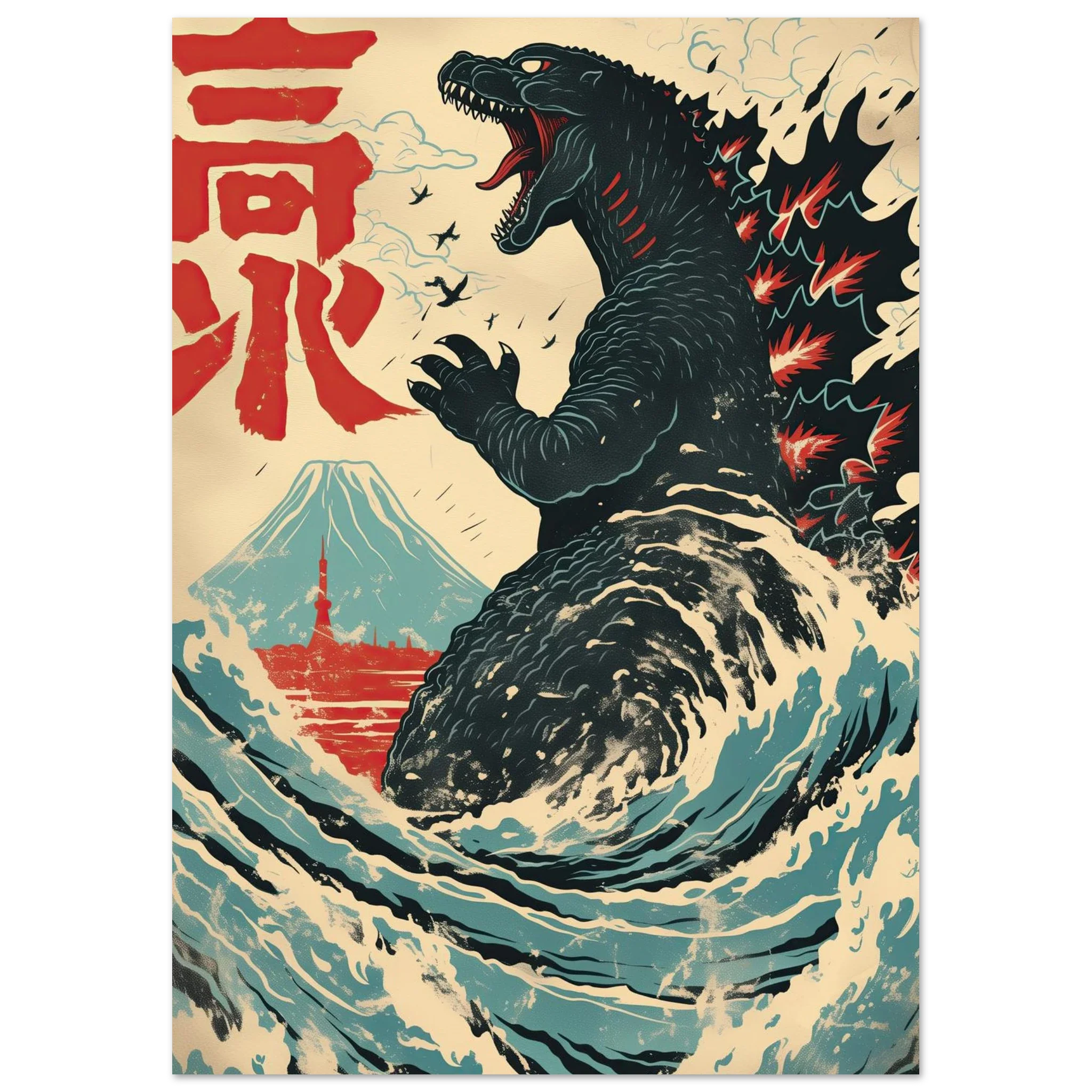 Godzilla Rising – Retro Japanese Monster Poster