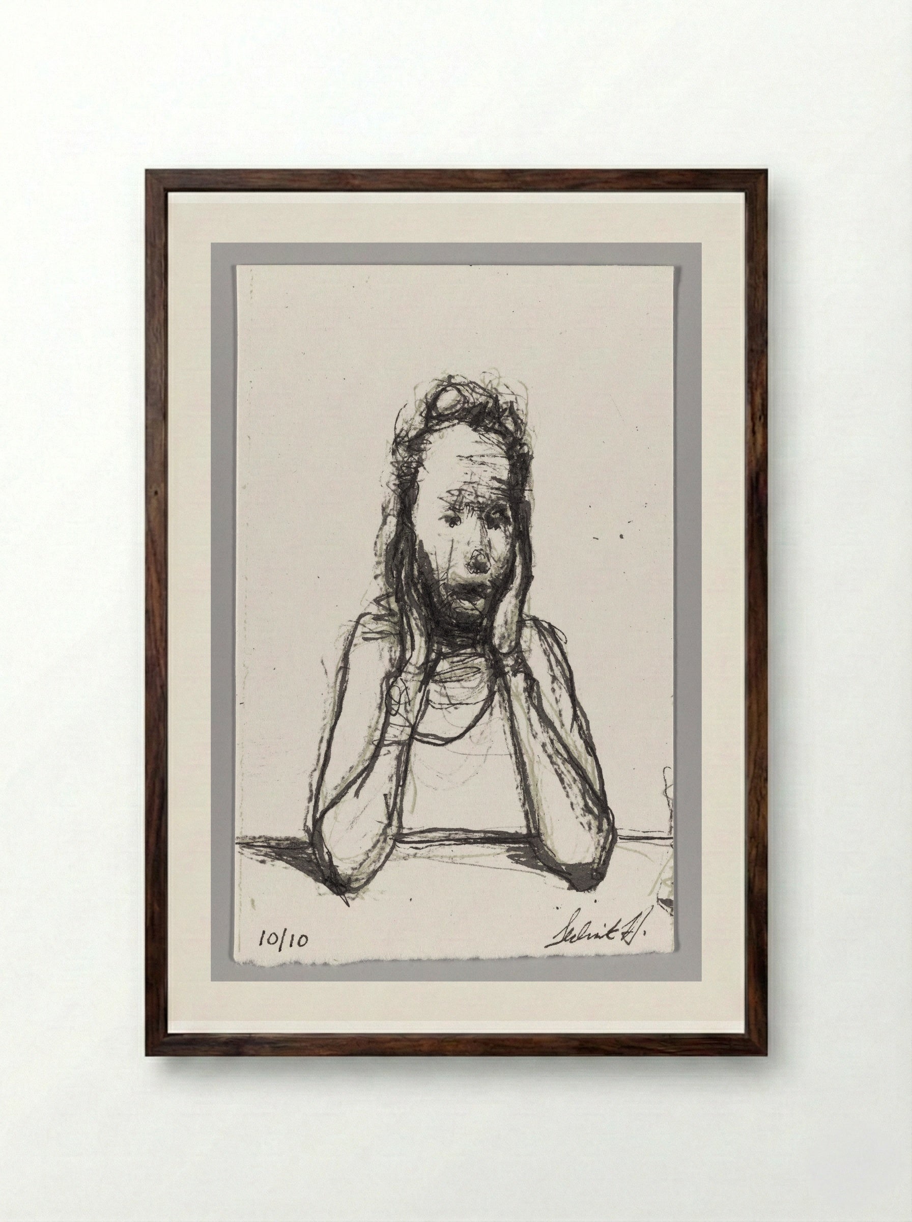 99% No. 96 Seated Lady - Sedrick Huckaby - Framed Print Dark Wood