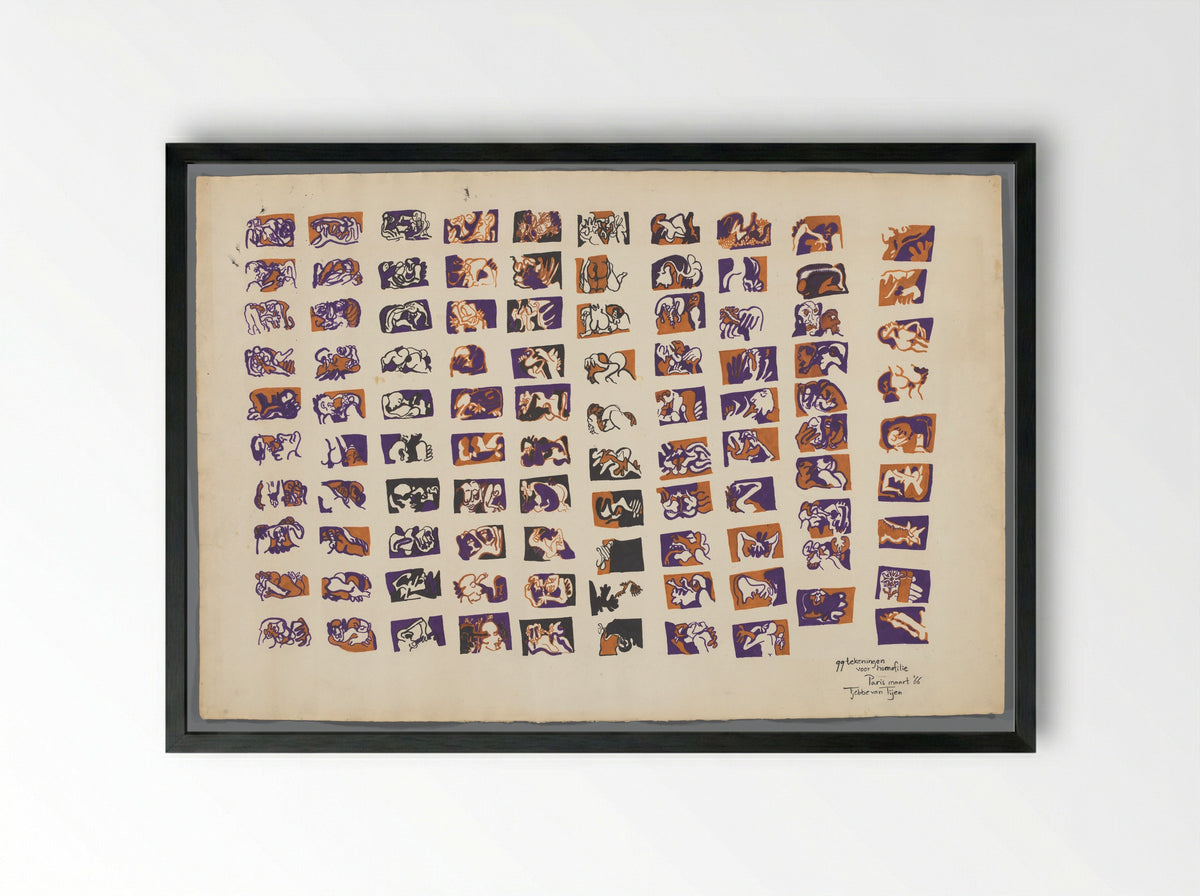 99 tekeningen voor homofilie, Parijs maart '66 - Tjebbe van Tijen - Framed Print Black