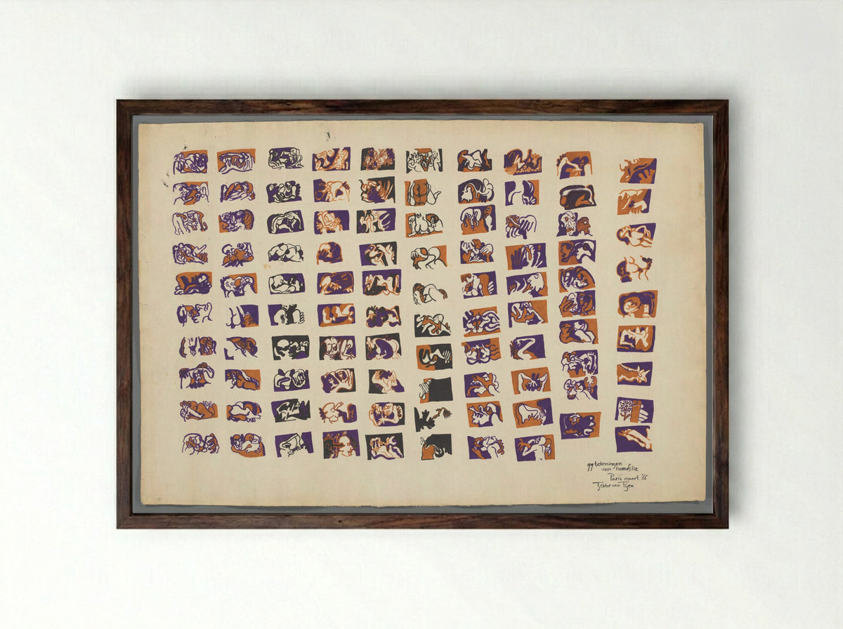 99 tekeningen voor homofilie, Parijs maart '66 - Tjebbe van Tijen - Framed Print Dark Wood