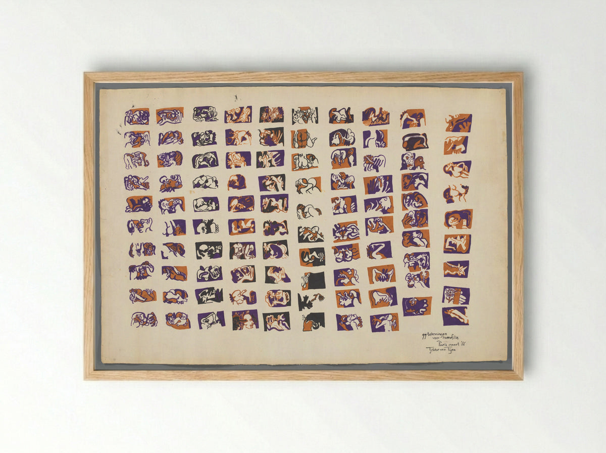 99 tekeningen voor homofilie, Parijs maart '66 - Tjebbe van Tijen - Framed Print Wood