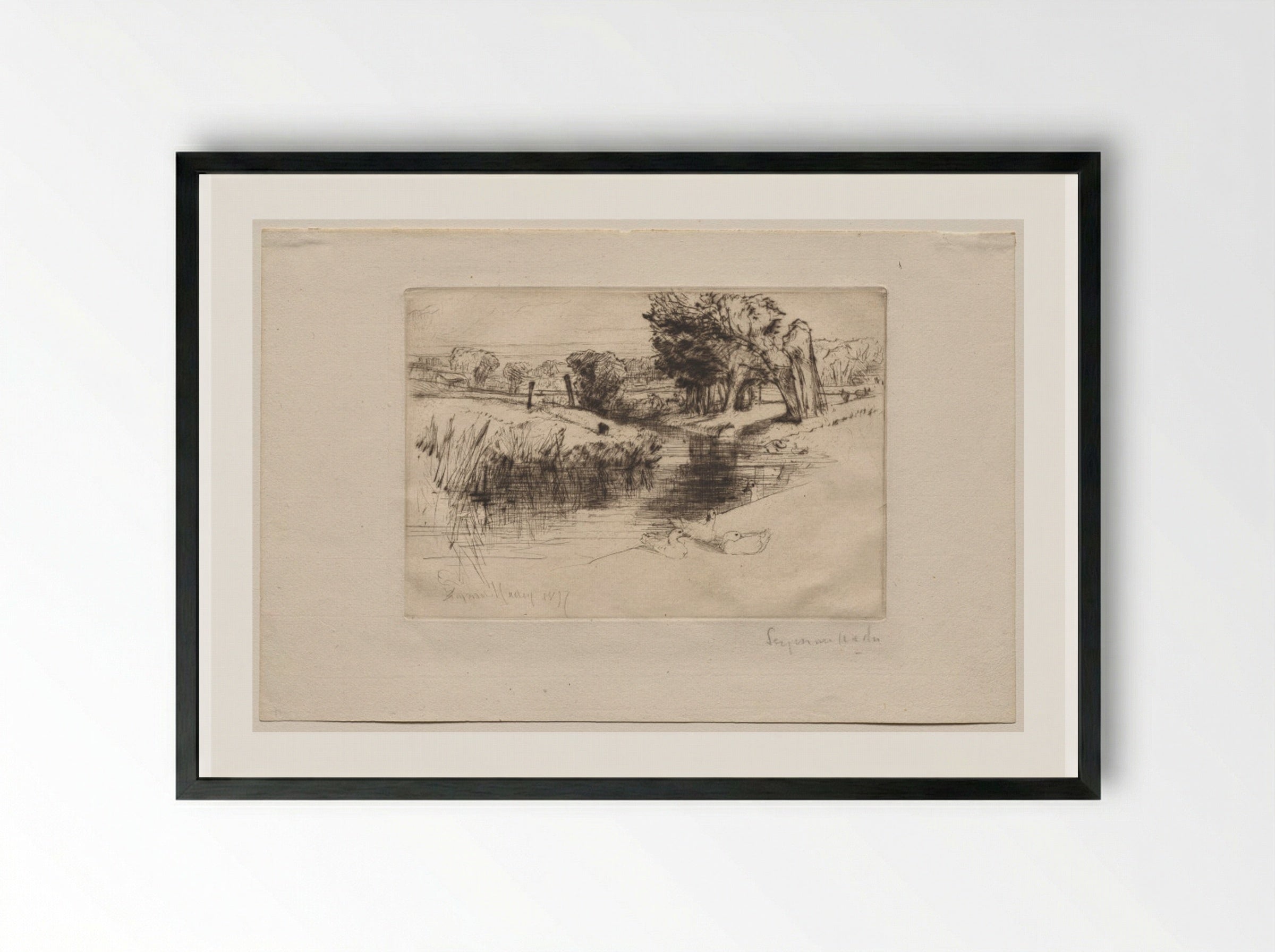 A Backwater - Francis Seymour Haden - Framed Print Black