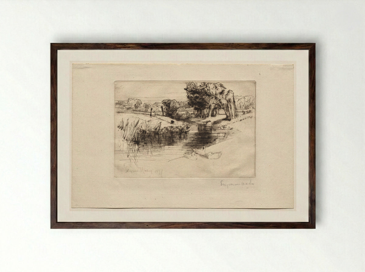 A Backwater - Francis Seymour Haden - Framed Print Dark Wood