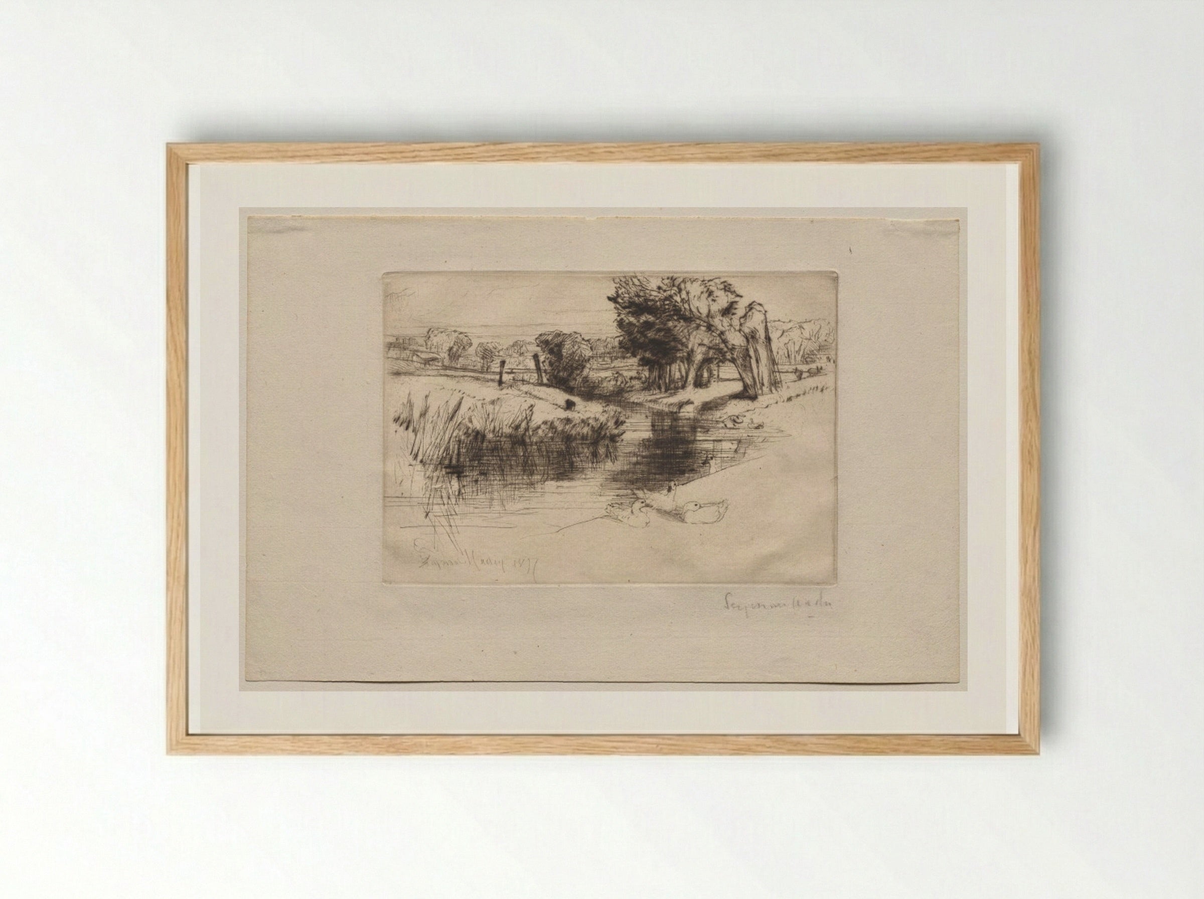 A Backwater - Francis Seymour Haden - Framed Print Wood