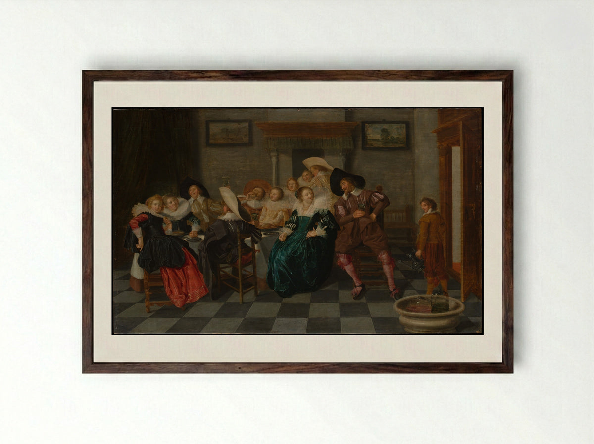 A Banquet - Dirck Hals - Framed Print Dark Wood