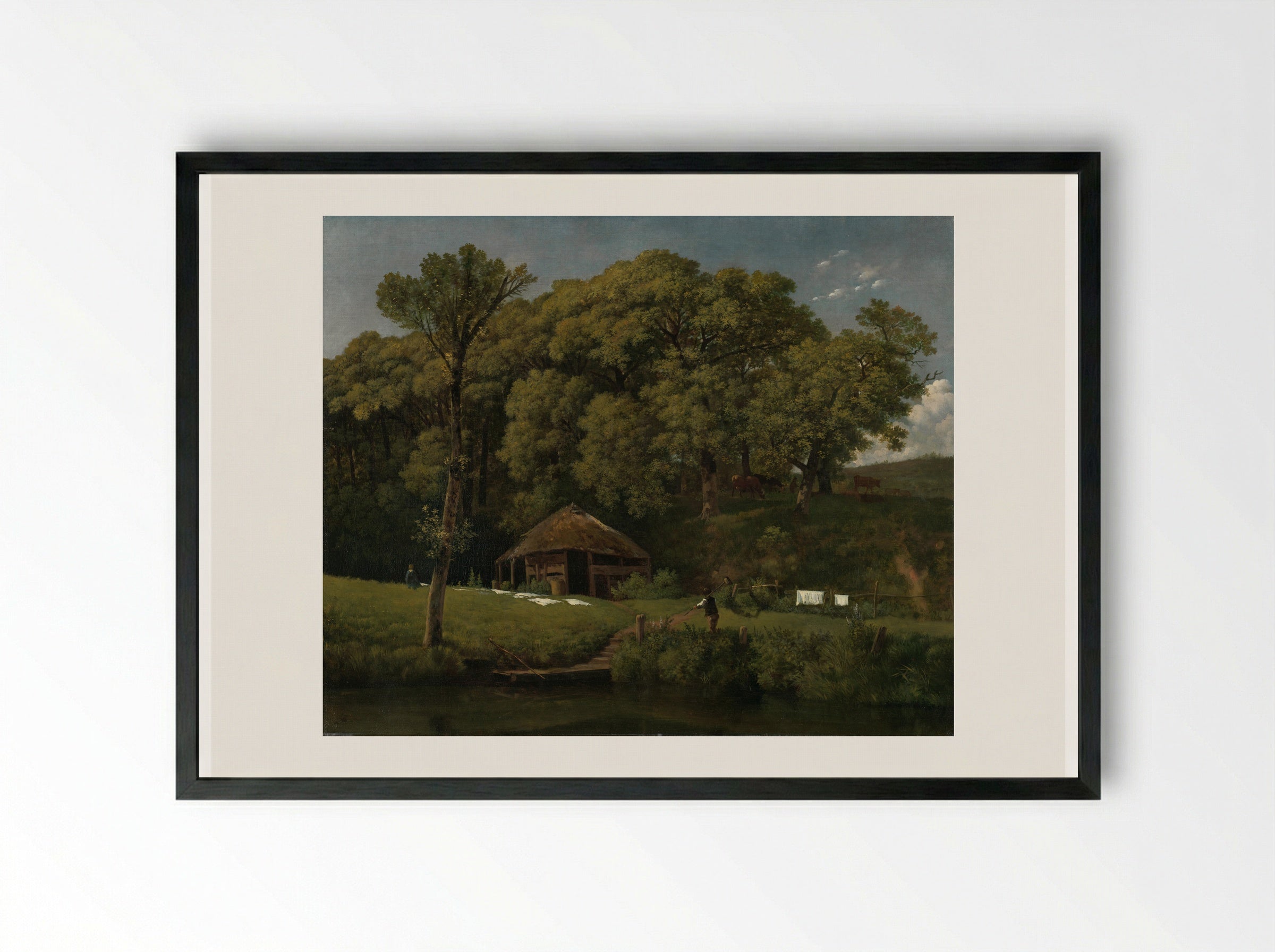 A Barn on the Bank of a Stream in Gelderland - Wouter Johannes van Troostwijk - Framed Print Black