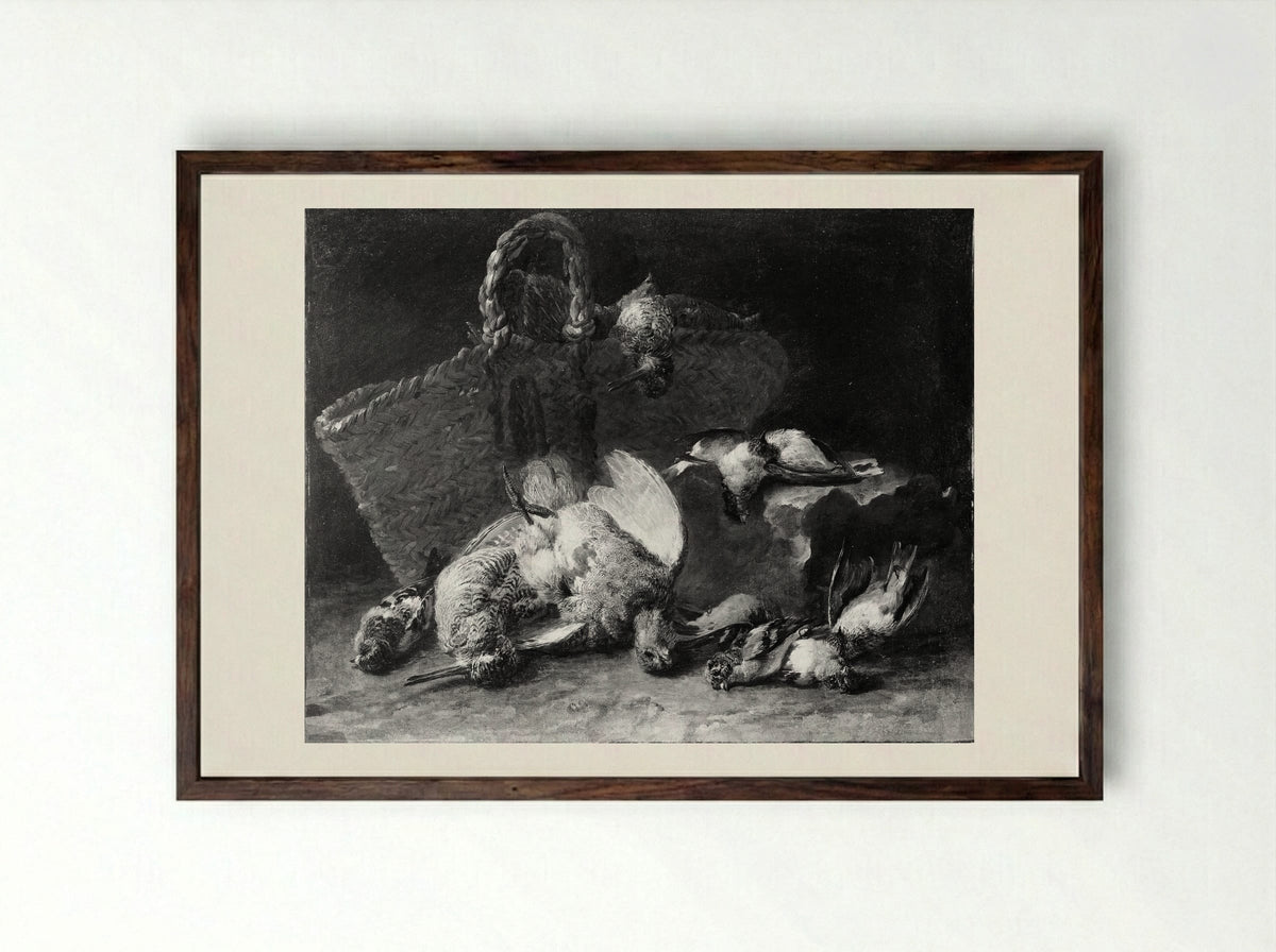 A Basket and Birds - Jan Fyt - Framed Print Dark Wood