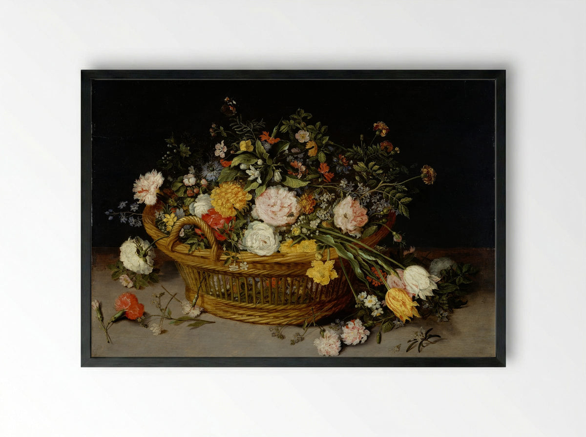 A Basket of Flowers - Jan Brueghel the Younger - Framed Print Black