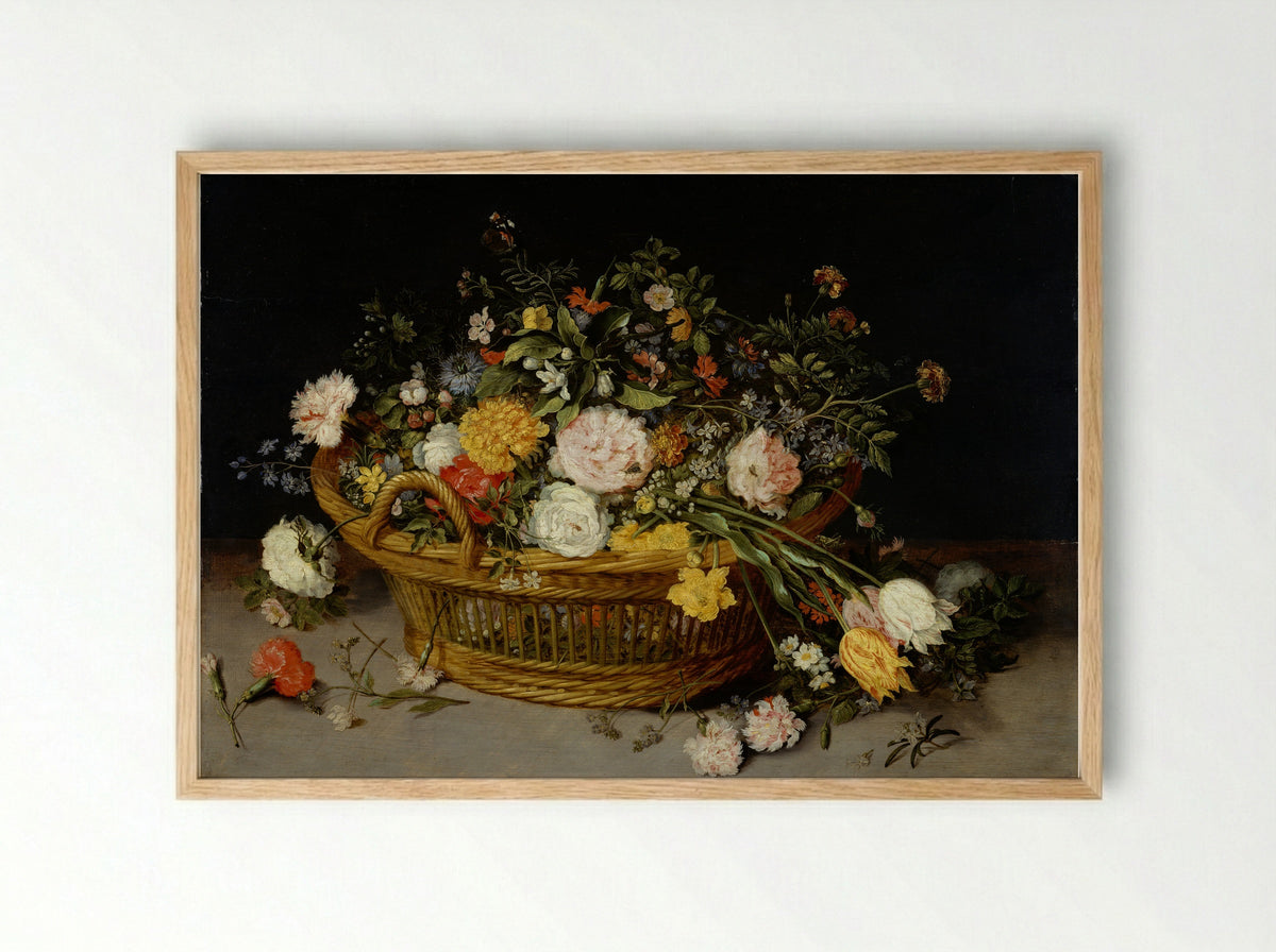 A Basket of Flowers - Jan Brueghel the Younger - Framed Print Wood