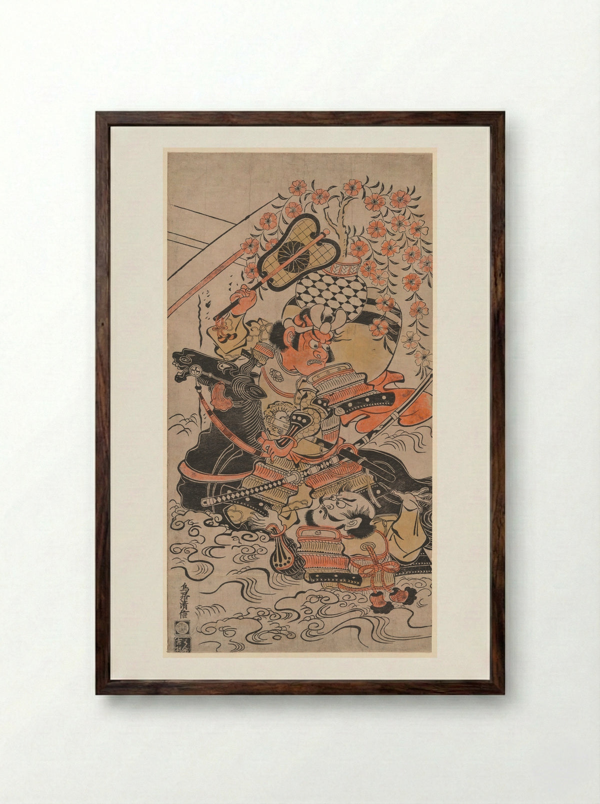 A Battle in Mid-Stream - Torii Kiyonobu I - Framed Print Dark Wood