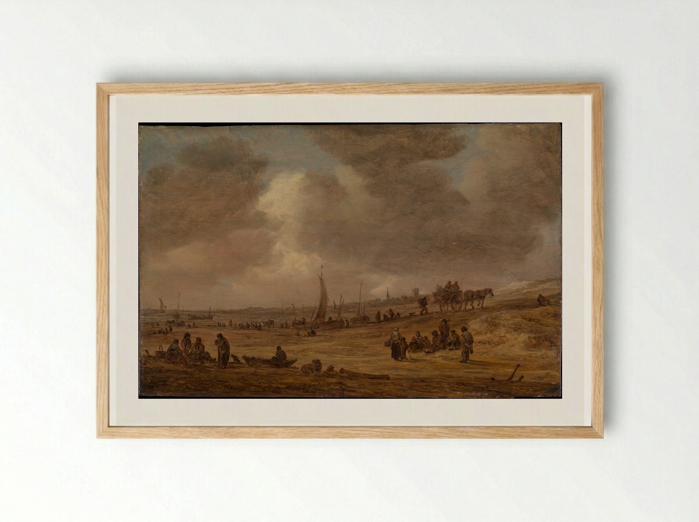 A Beach with Fishing Boats - Jan van Goyen - Framed Print Wood