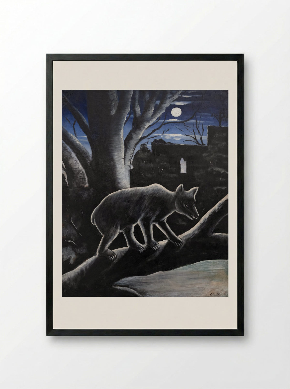 A Bear in a Moon Night - Niko Pirosmani - Framed Print Black