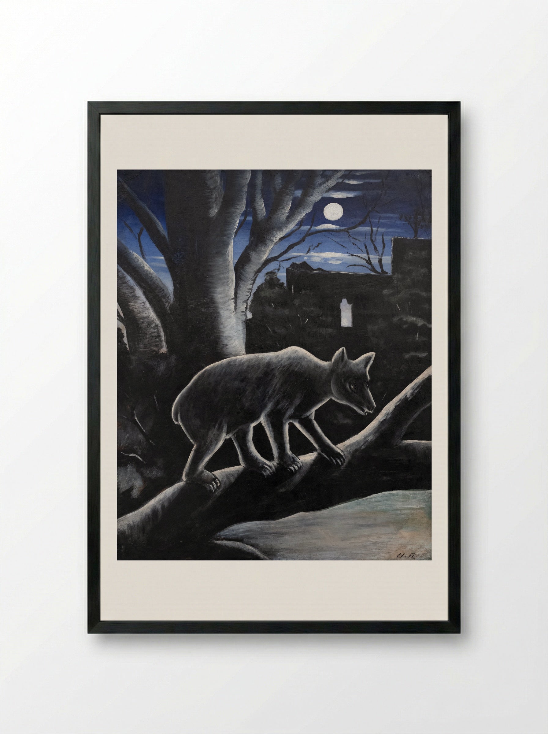 A Bear in a Moon Night - Niko Pirosmani - Framed Print Black