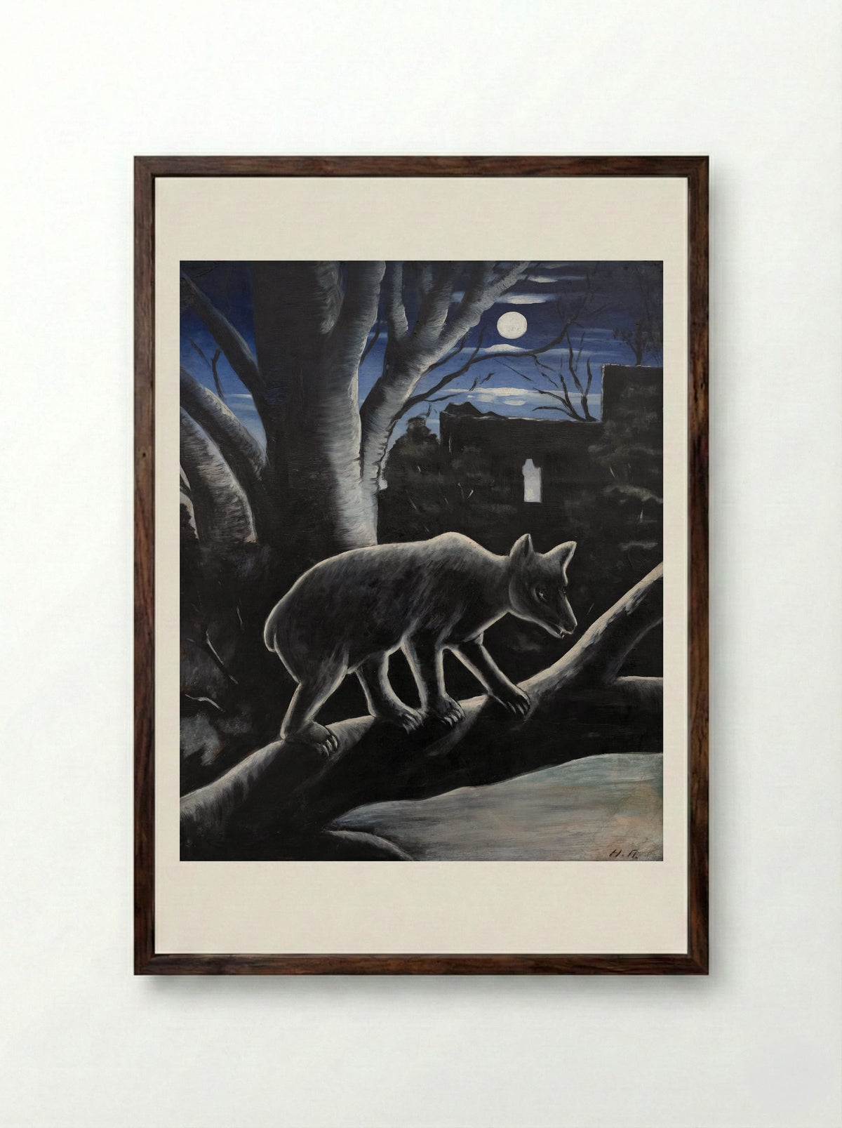 A Bear in a Moon Night - Niko Pirosmani - Framed Print Dark Wood