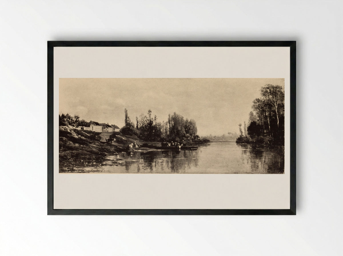 A Bend in the River Oise - Charles-Francois Daubigny - Framed Print Black