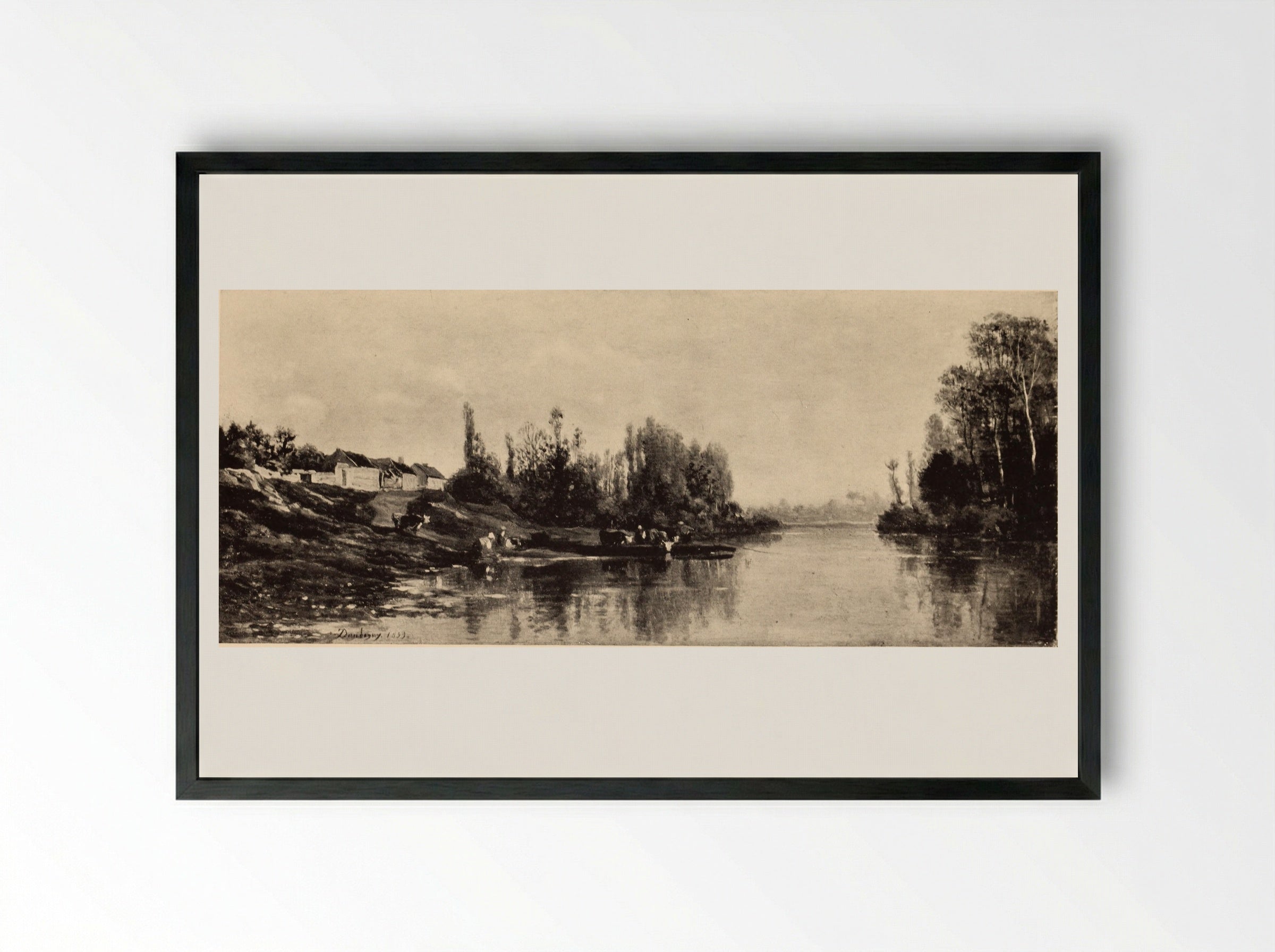 A Bend in the River Oise - Charles-Francois Daubigny - Framed Print Black
